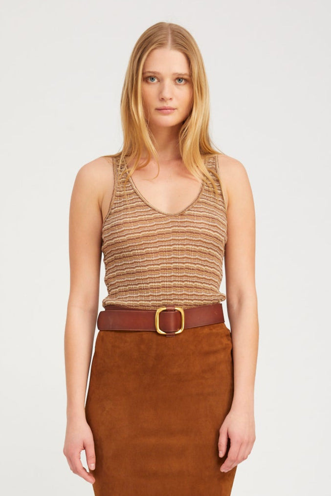 VINTAGE BROWN POINTELLE TANK - 2