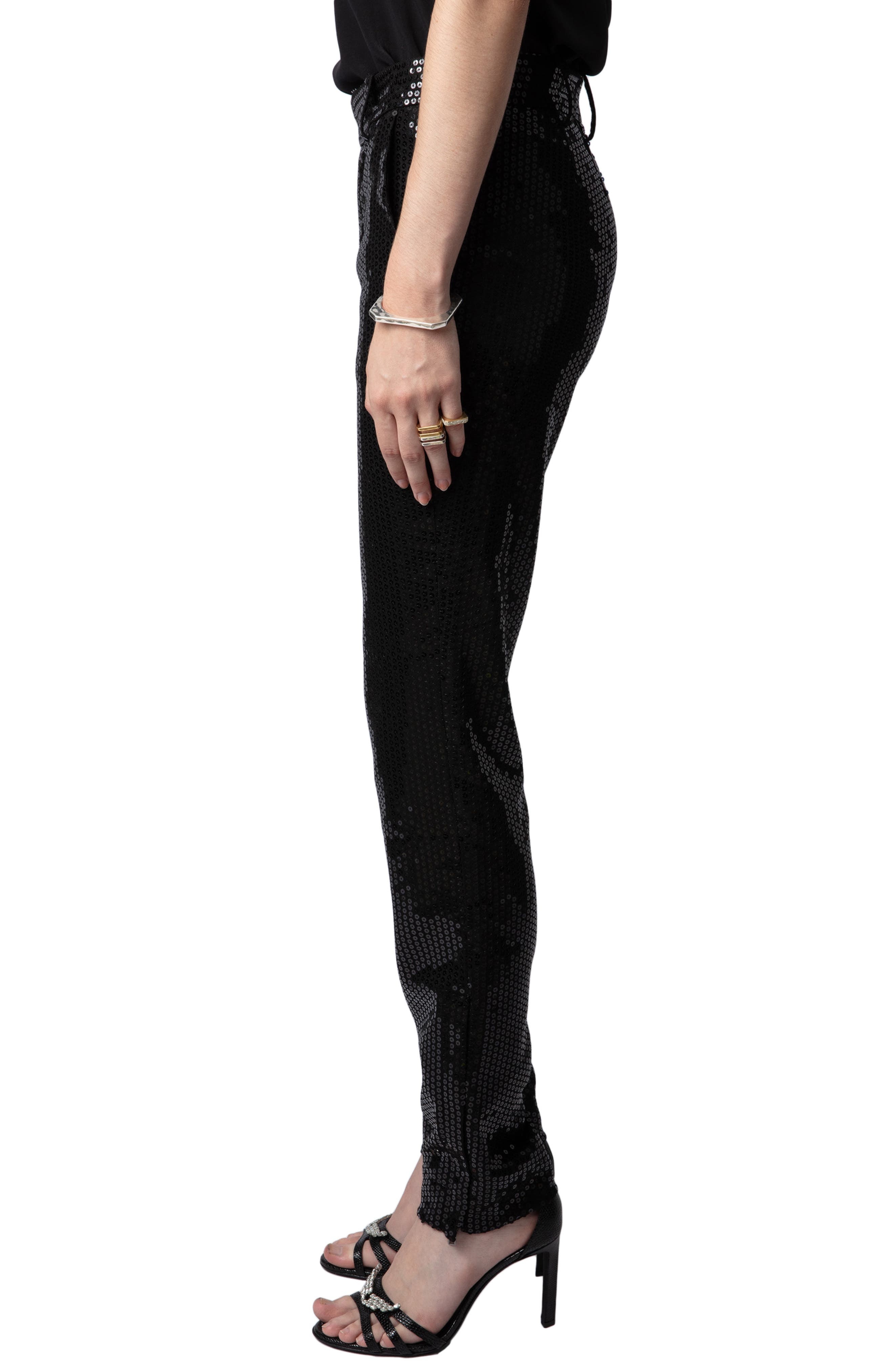 Zadig & Voltaire Prune Ankle Zip Sequin Straight Leg Pants in Noir at Nordstrom - 3