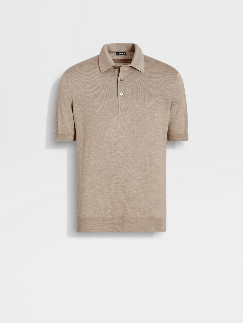 LIGHT TAUPE MÉLANGE SILK CASHMERE AND LINEN POLO SHIRT 1