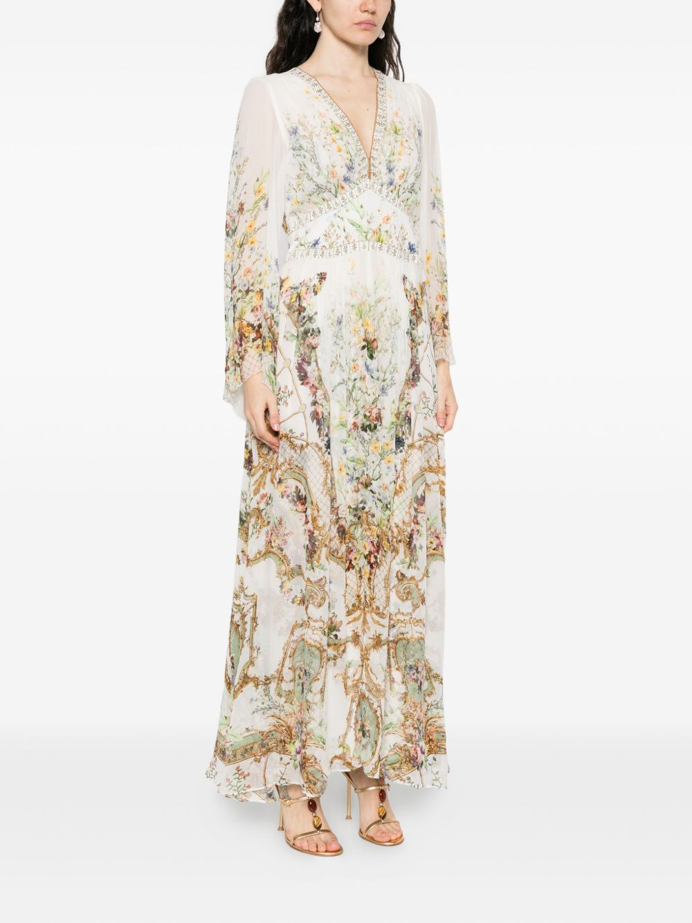 floral-print flared long dress - 3