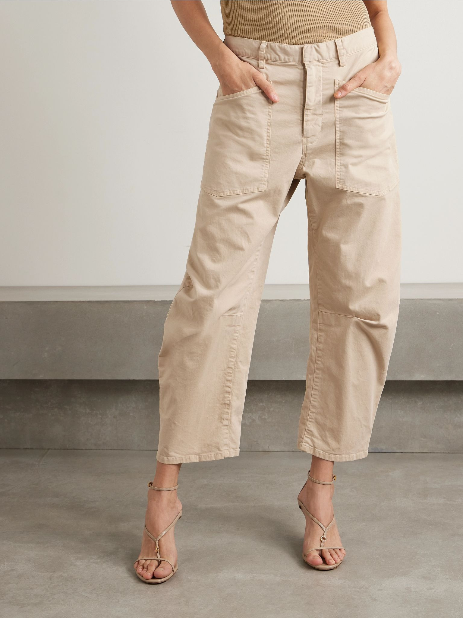 Shon cotton-blend twill tapered pants Beige - 3