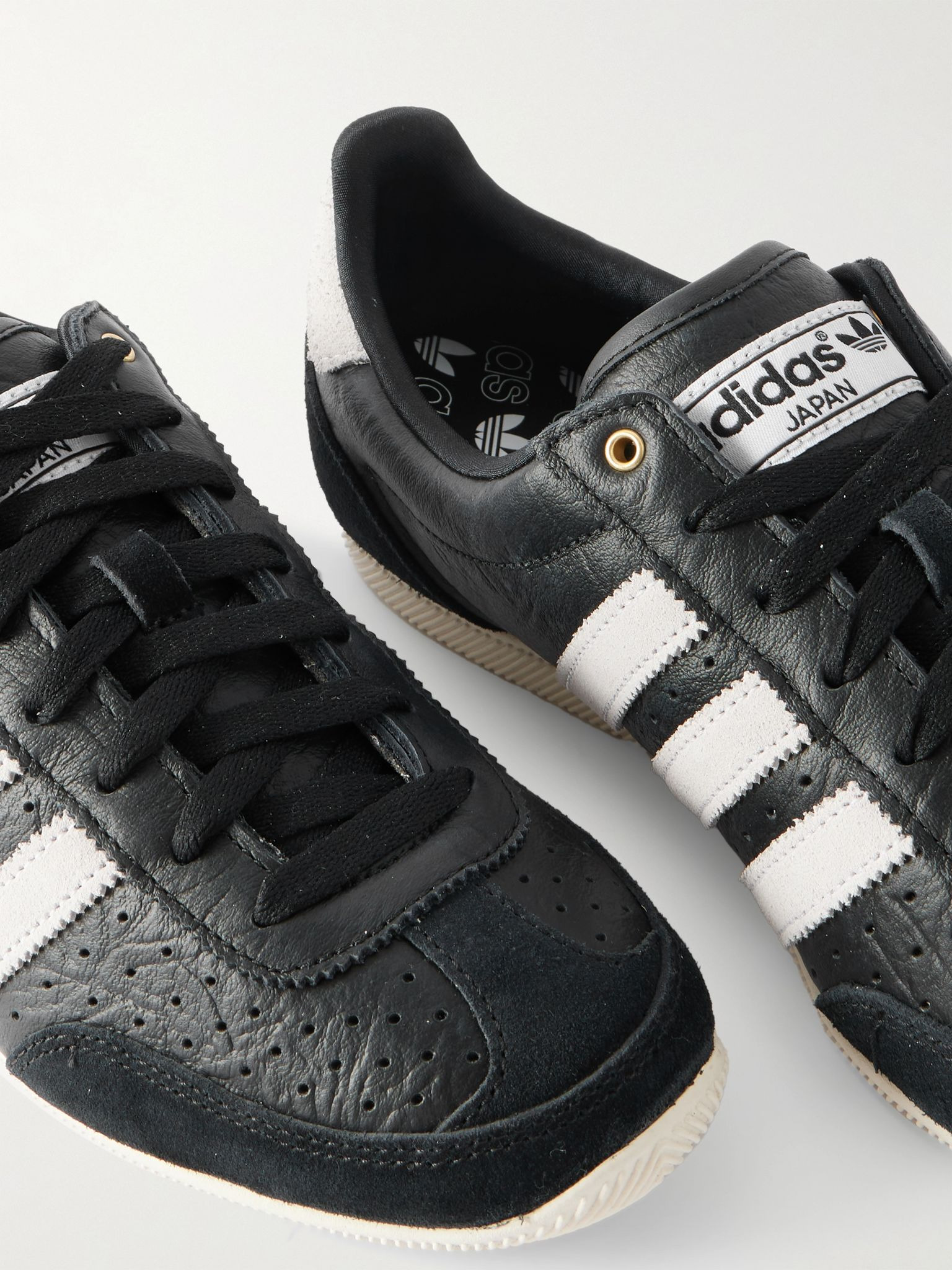Japan Suede-Trimmed Tumbled-Leather Sneakers Black - 5