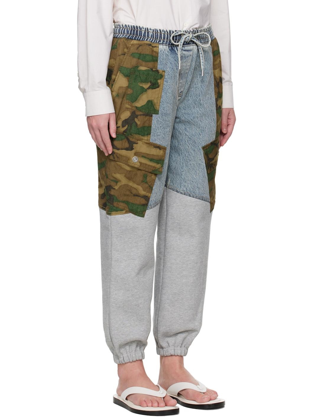 Blue & Gray Patchwork Camo Jogger Denim Cargo Pants - 2