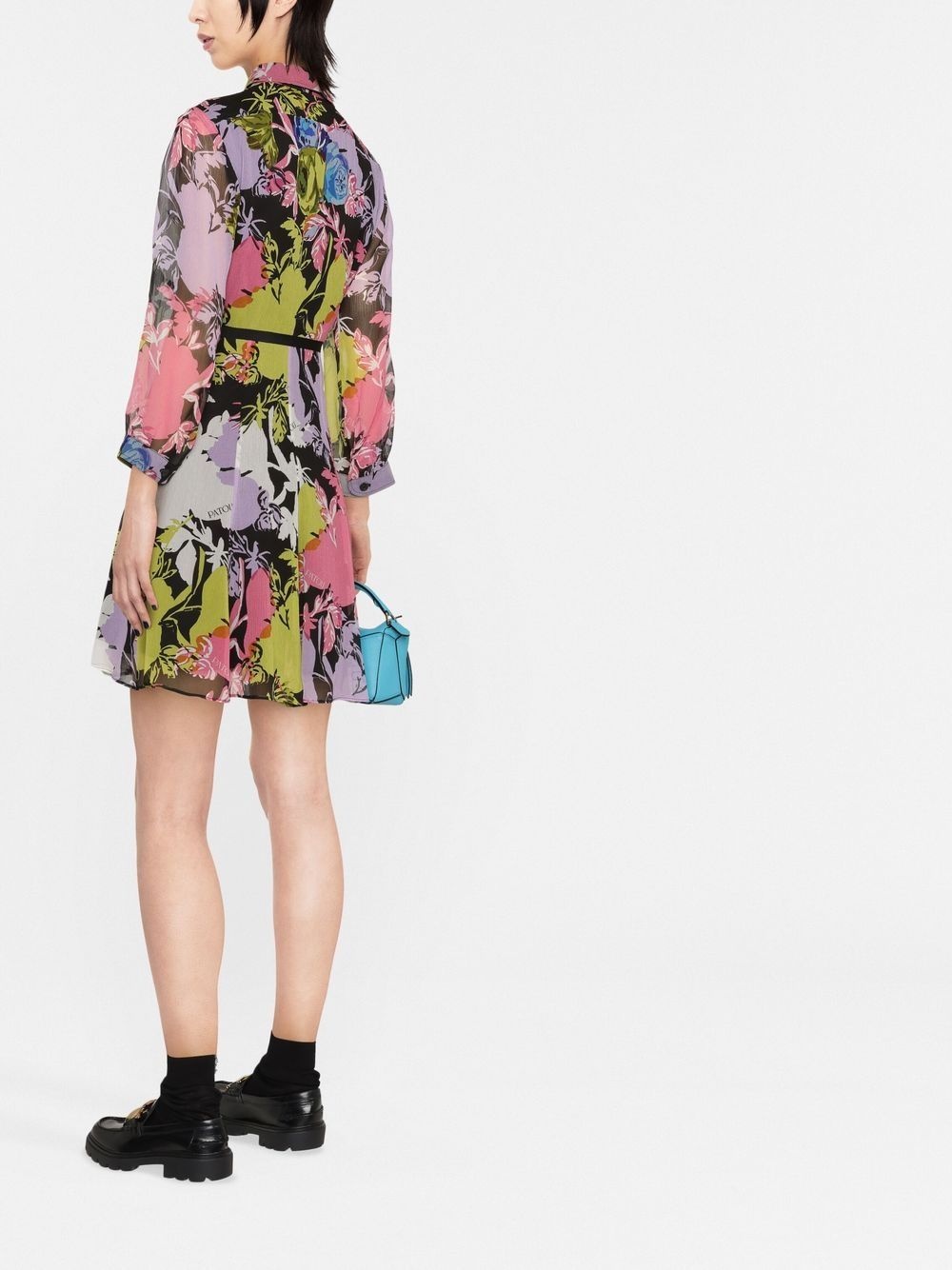 floral-print silk shirt dress - 4