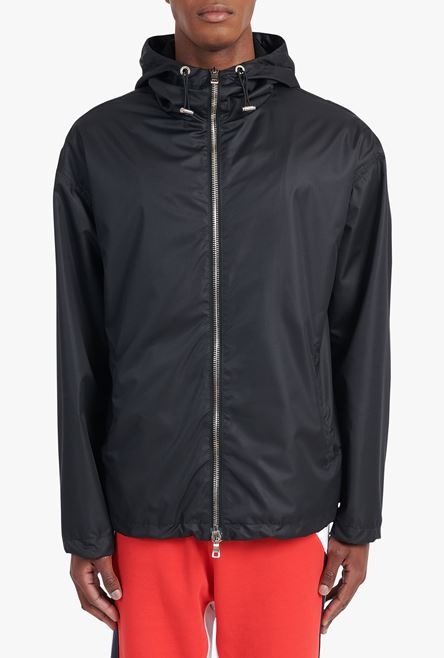 Black hooded nylon windbreaker with transparent Balmain logo - 5