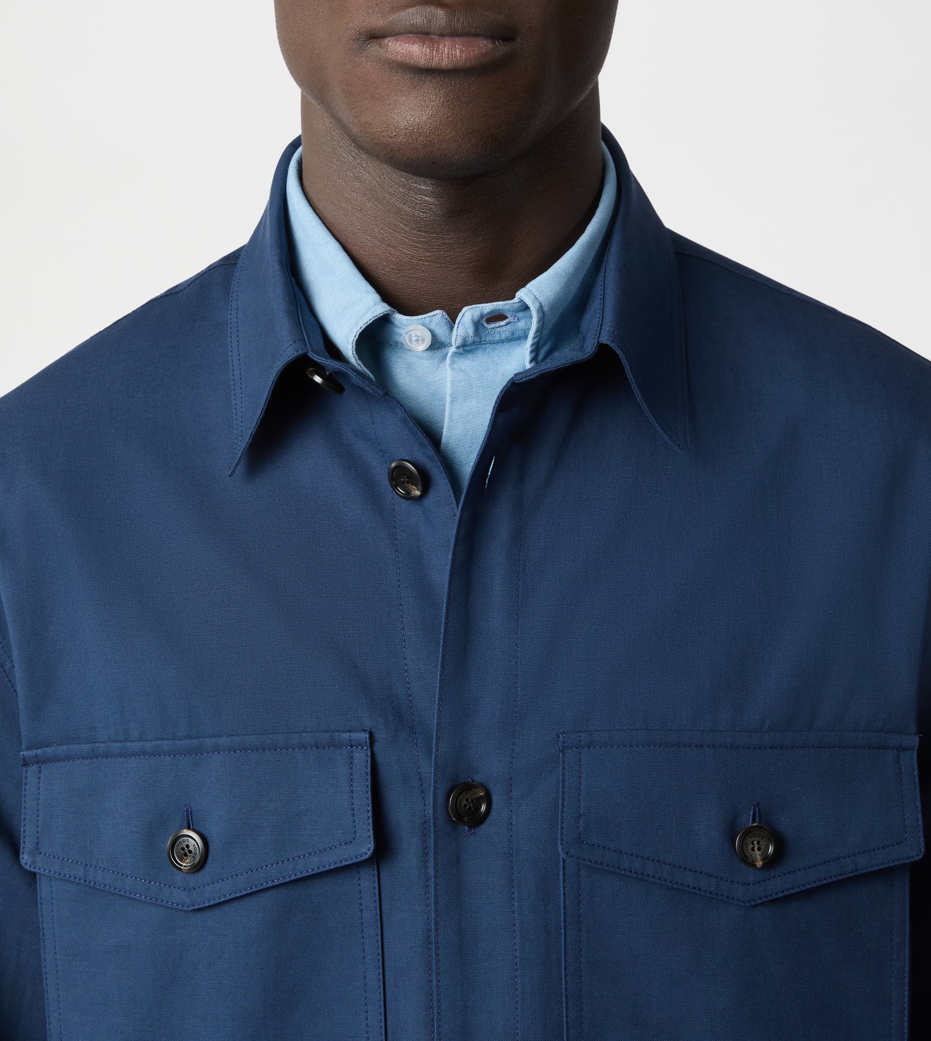 LINEN BLEND SHIRT JACKET - BLUE - 2