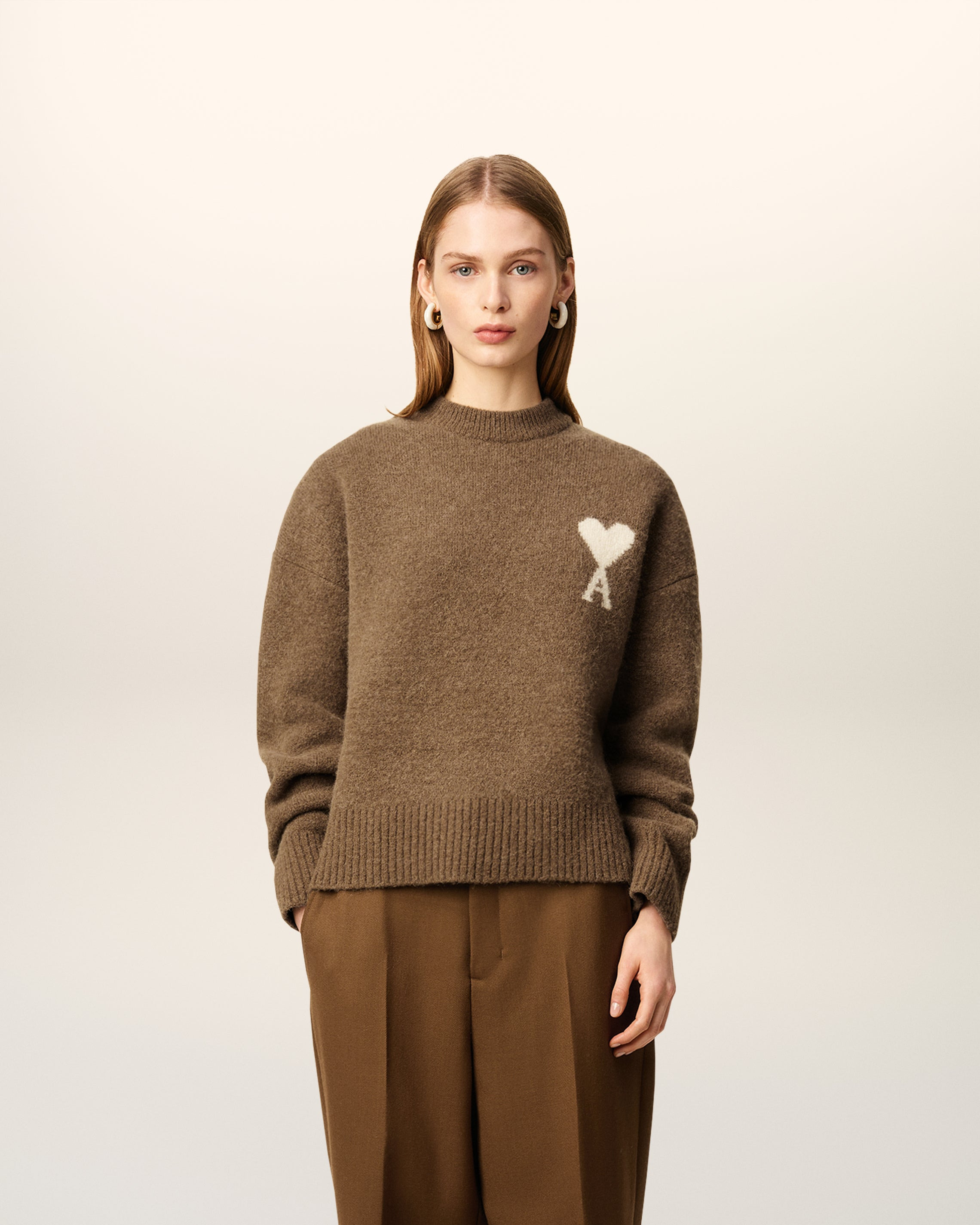 BROWN ALPACA AMI DE COEUR CREWNECK SWEATER - 2