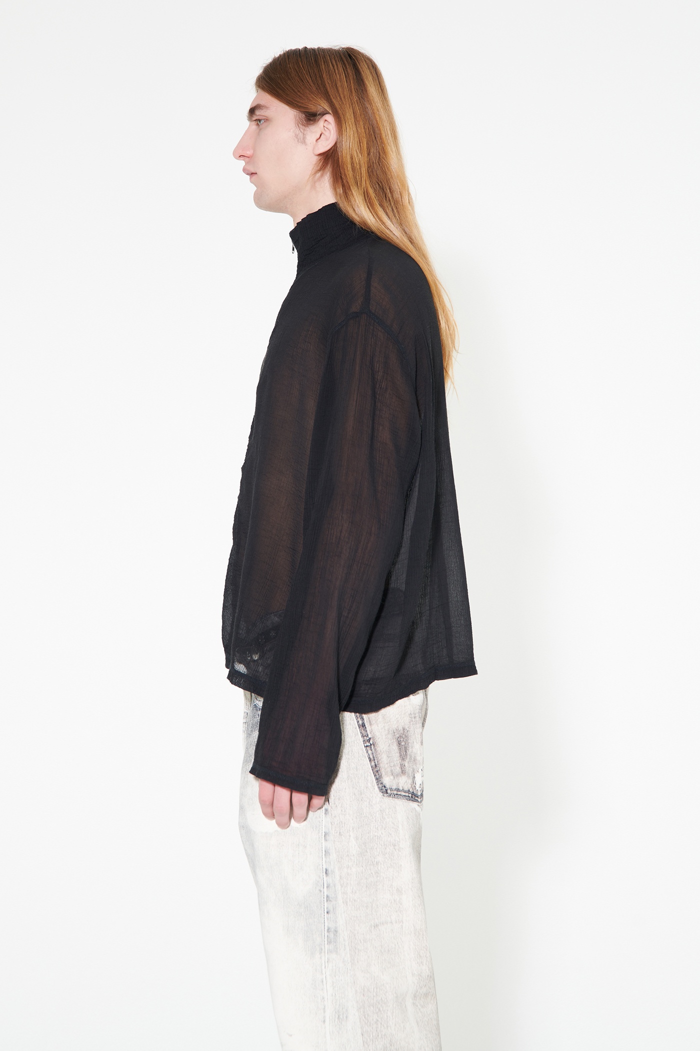 Shrunken Full Zip Polo Black Rayon Plait - 3