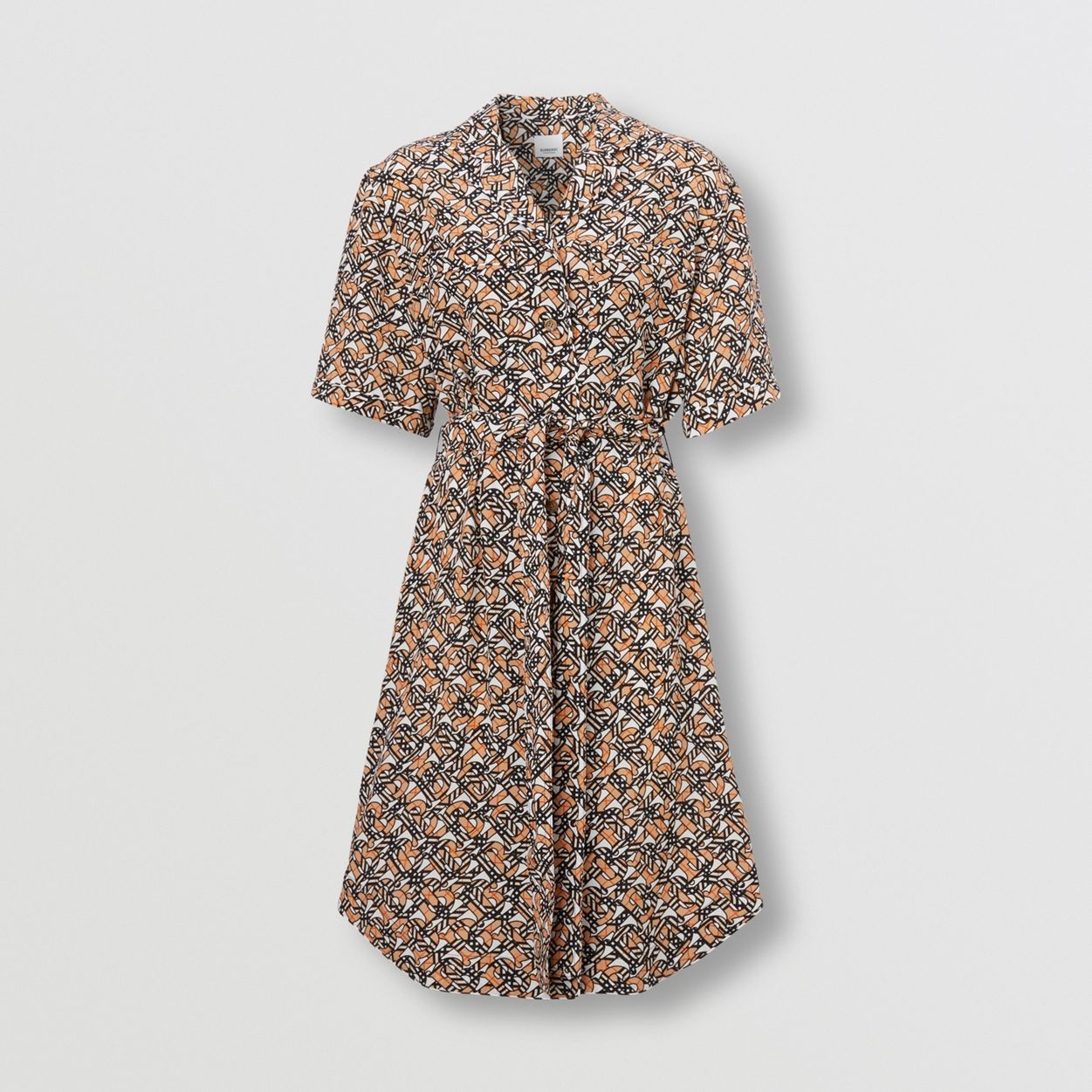 Short-sleeve Monogram Print Silk Shirt Dress - 1