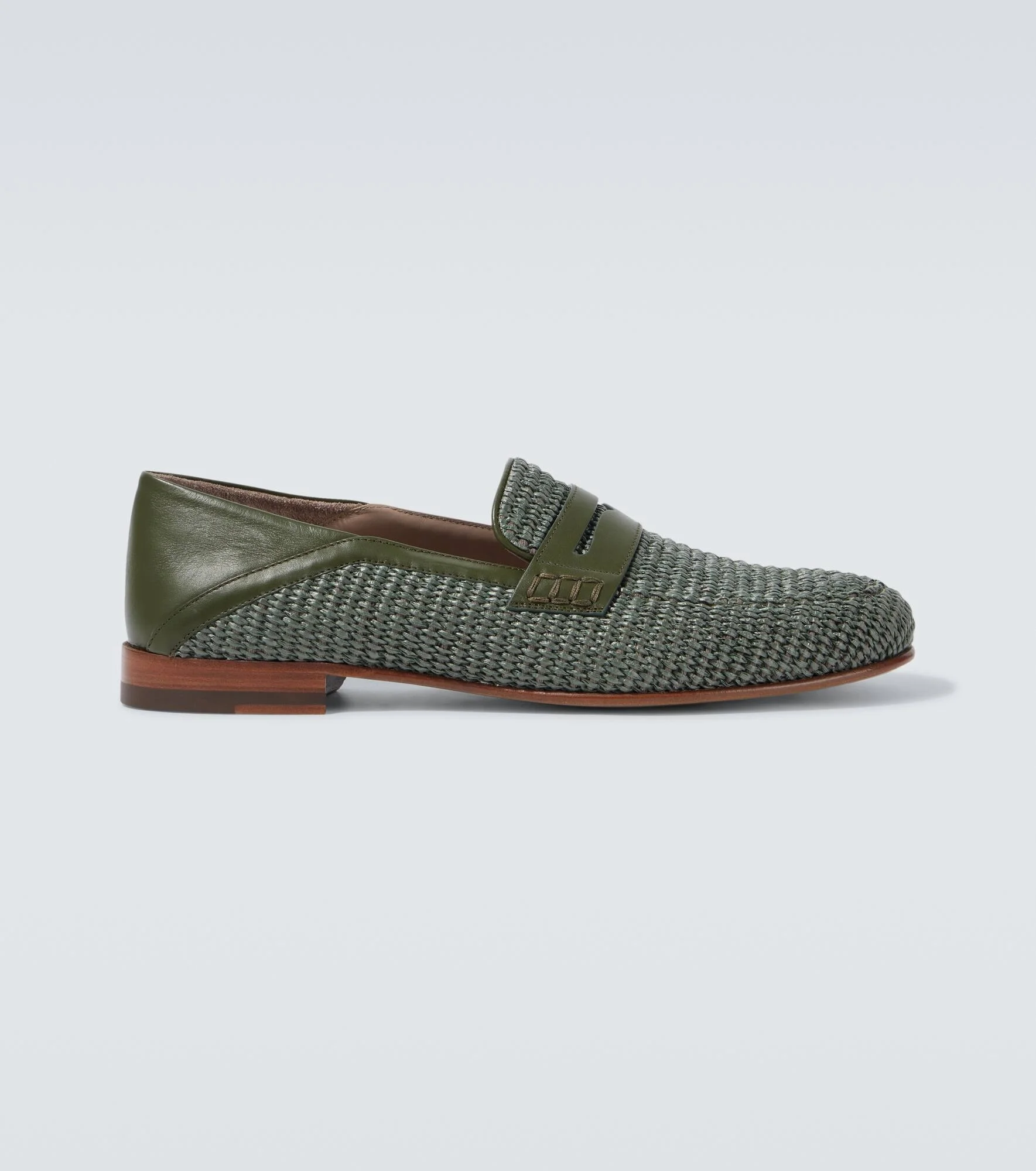 Padstow leather-trimmed raffia loafers - 1