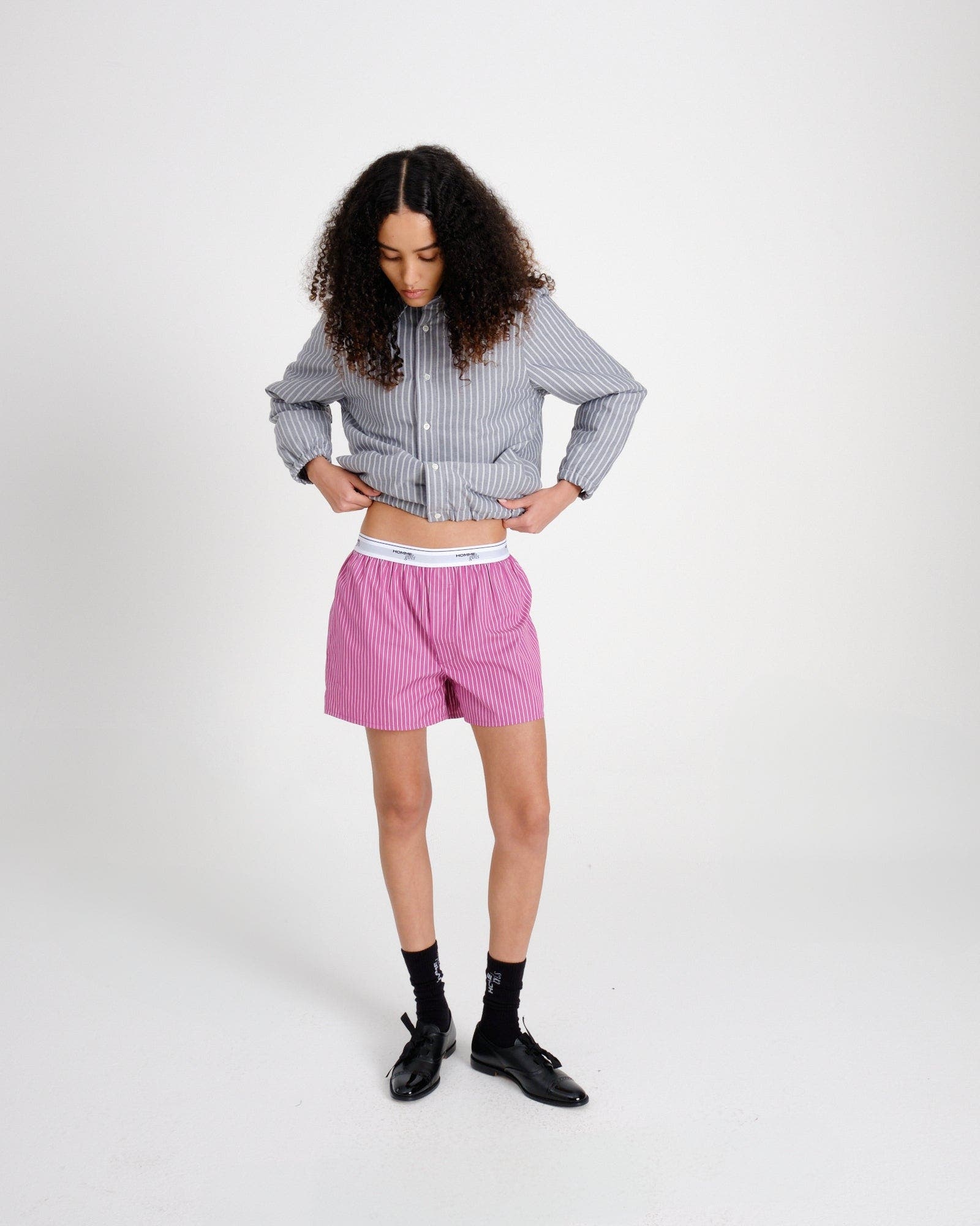 Hommegirls Shirt Bomber Jacket in Black Stripe Oxford at Nordstrom - 2