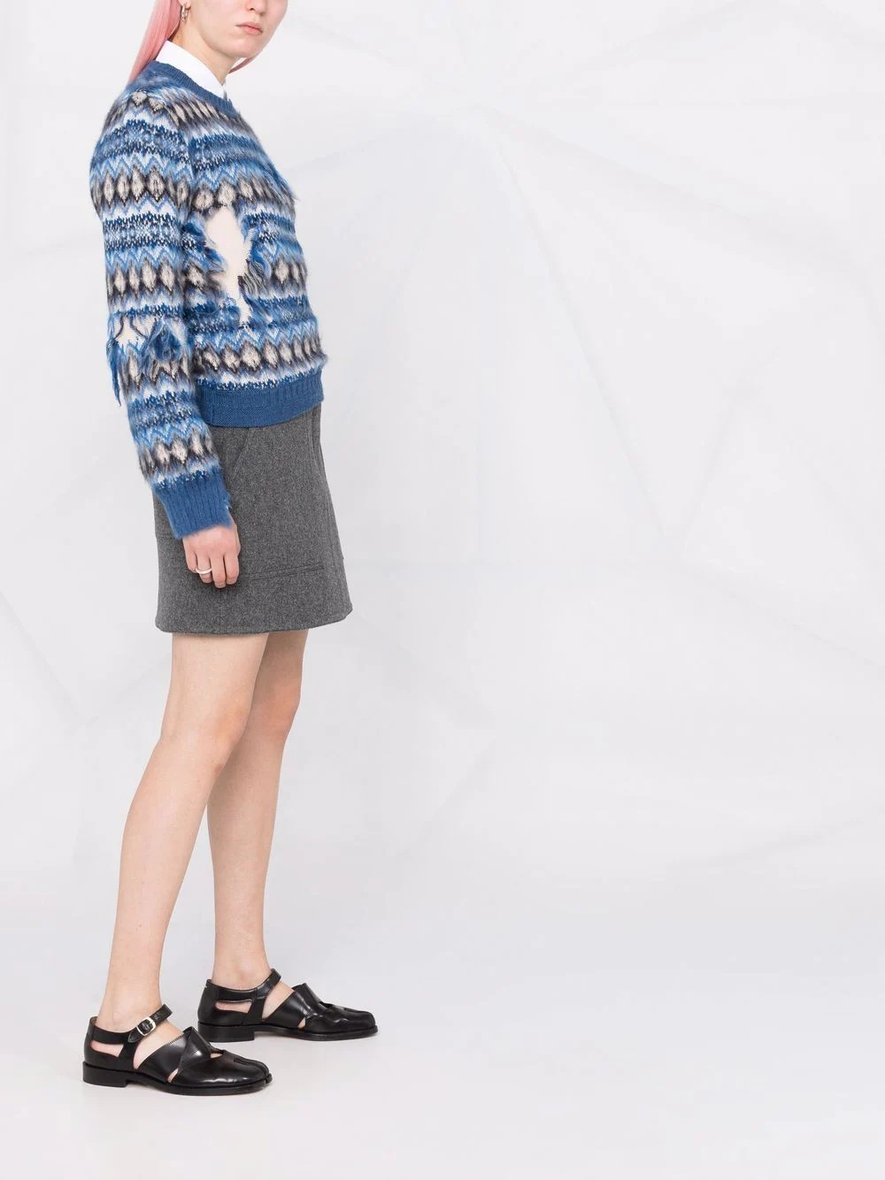 jacquard distressed knitted jumper - 6