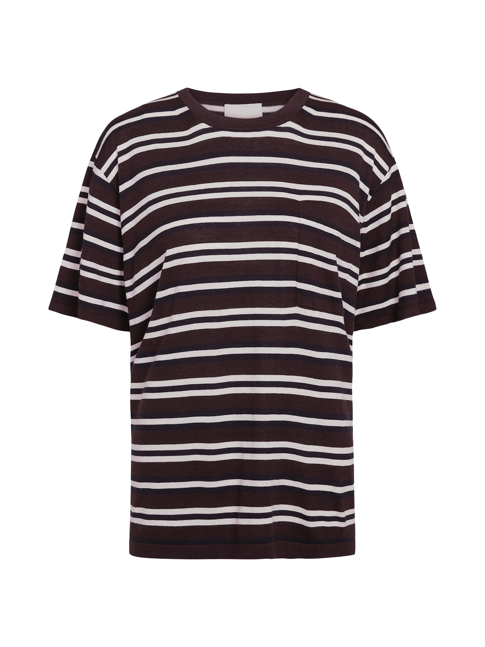 Women's Striped Pocket T-Shirt - Midnight Ivory Dark Chocolate - 1