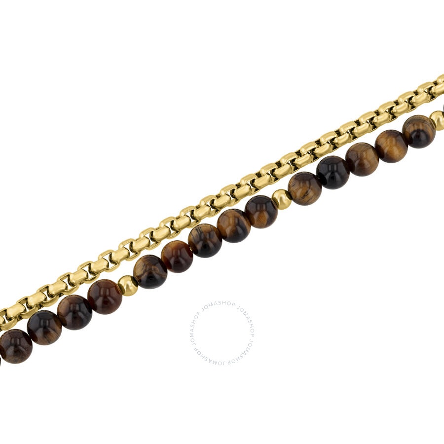 Robert Alton - Robert Alton Stainless Steel 6MM Tigers Eye Yellow Finish 3MM Box Chain Bracelet - 2