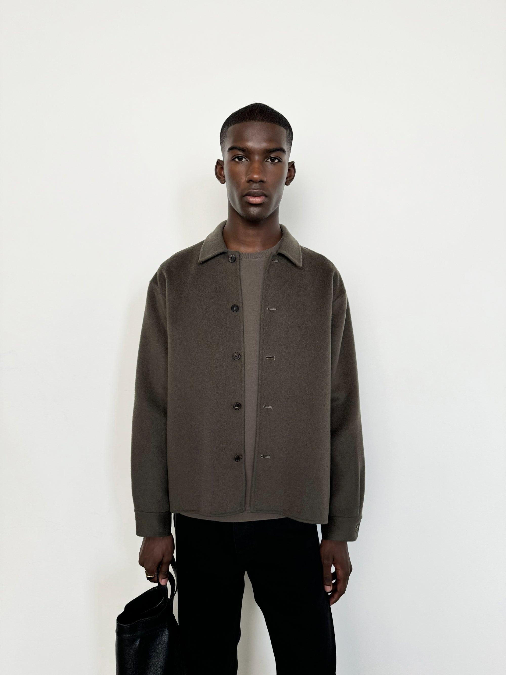 Double Face Shirt Jacket in Dark Taupe - 2