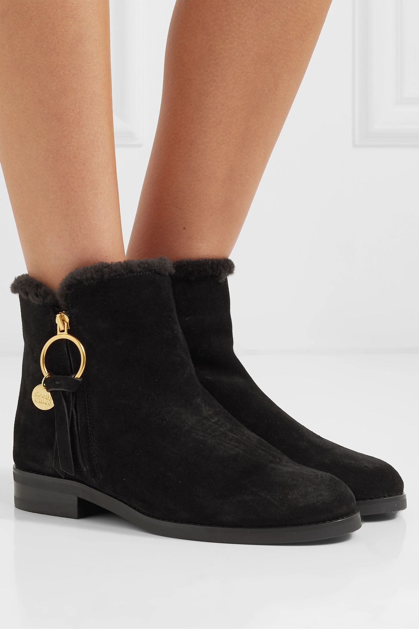 Shearling-lined suede ankle boots - 2