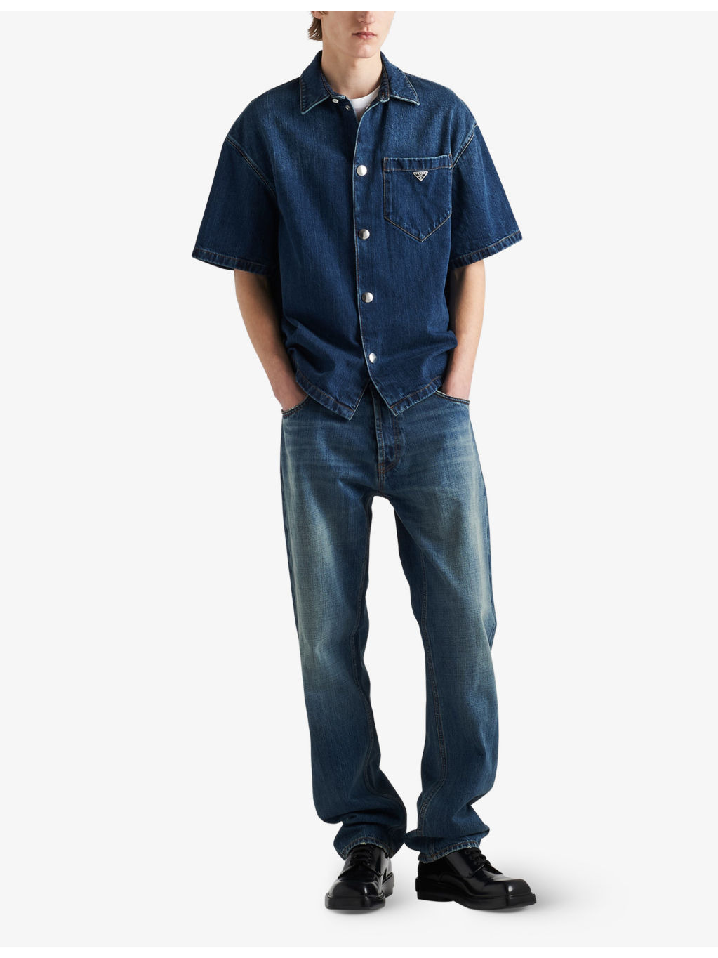 Brand-plaque relaxed-fit denim shirt - 2