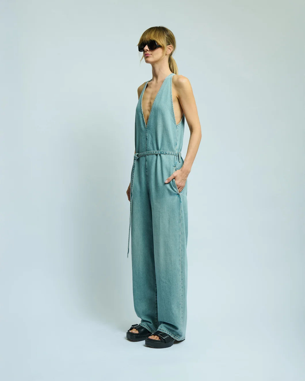 DAKOTA BELTED DENIM JUMPSUIT - 3