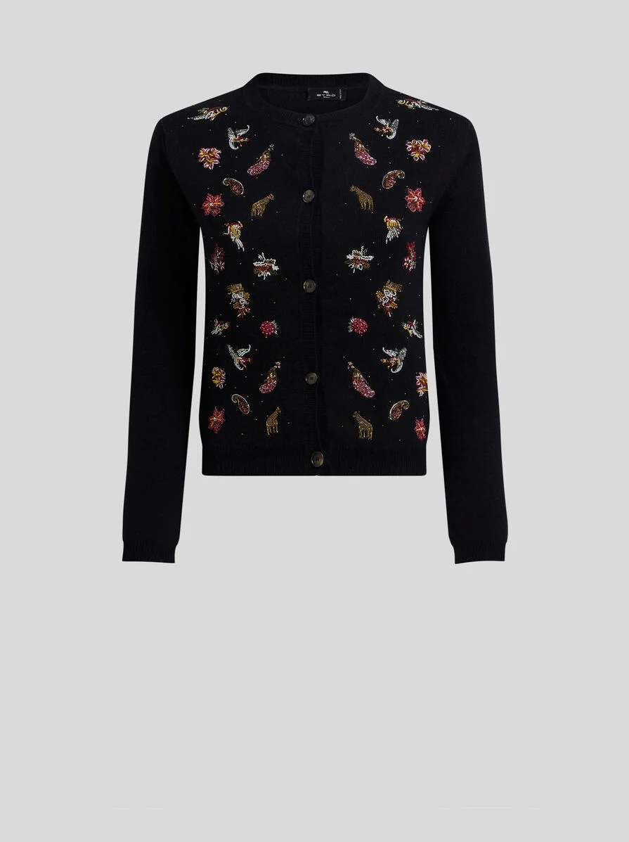 WOOL AND CASHMERE CARDIGAN WITH EMBROIDERY AND BEADS - 1