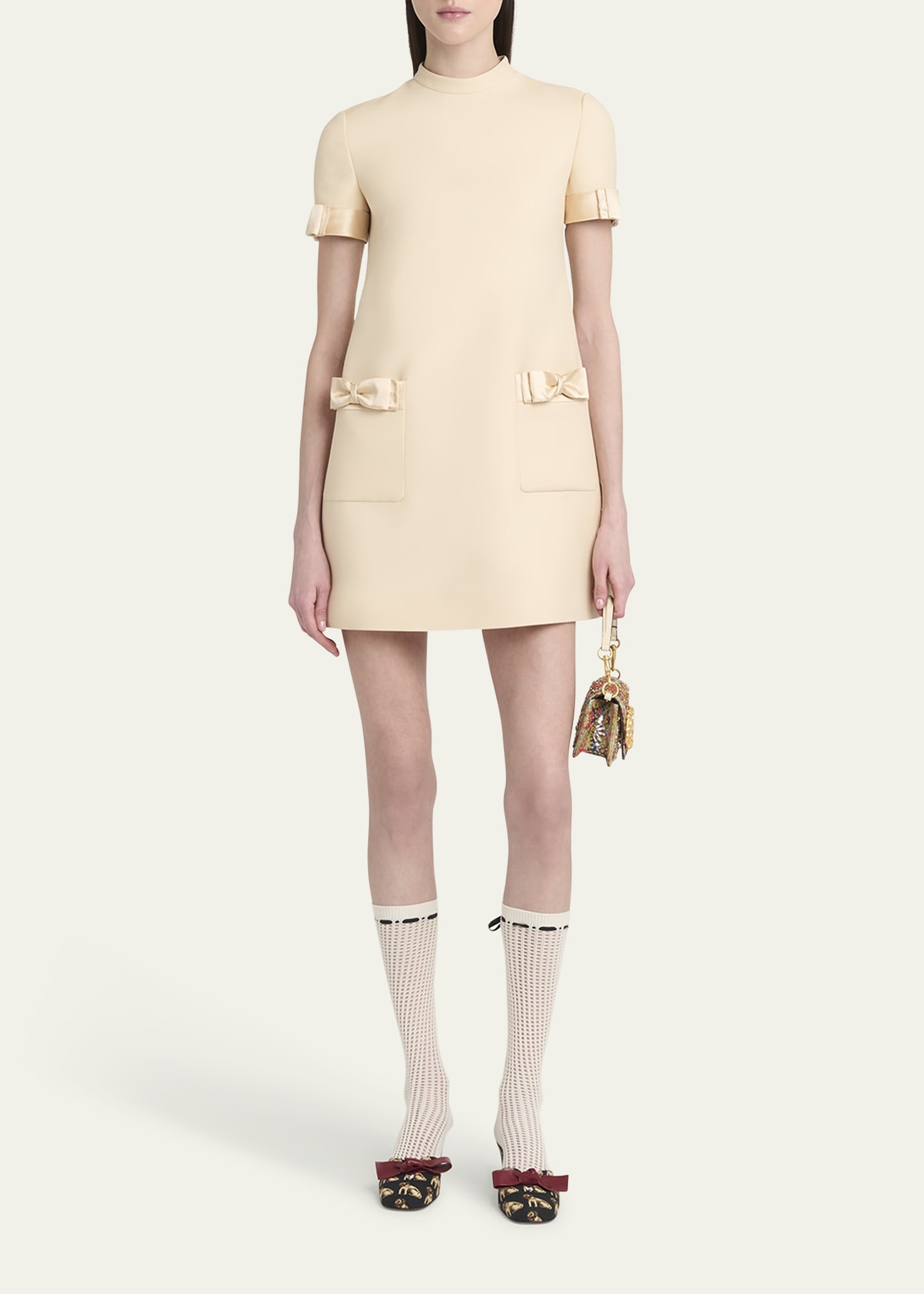 Crepe Couture Mini Dress with Bows - 2