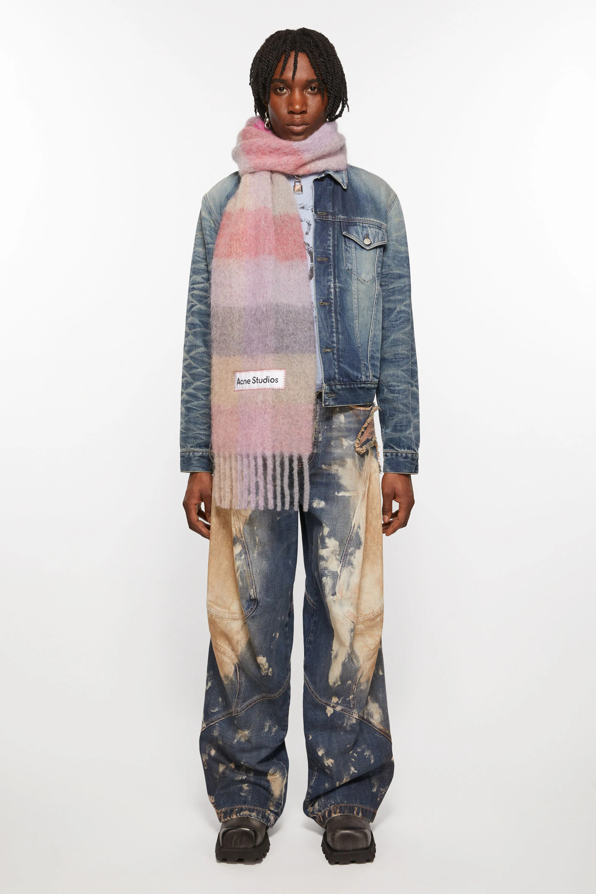 Mohair checked scarf - Fuchsia/lilac/pink - 3