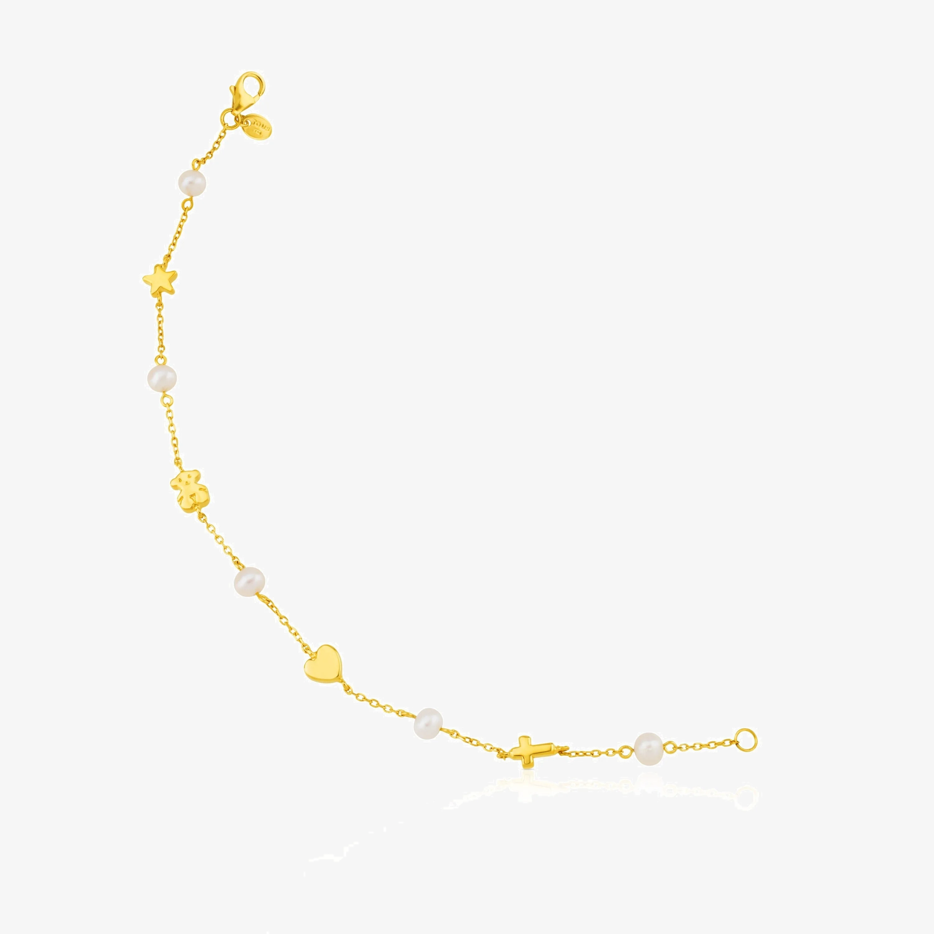 18K solid gold Sweet Dolls XXS Bracelet with pearls and Bear, Star, Heart and Cross motifs.. - 1