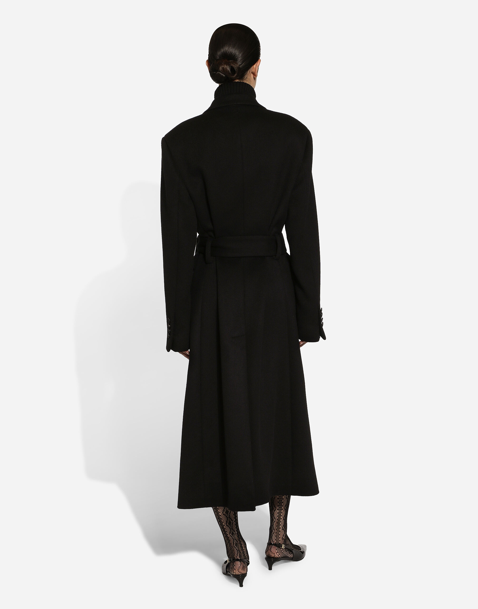 Double-breasted cashmere baize coat with belt - 3