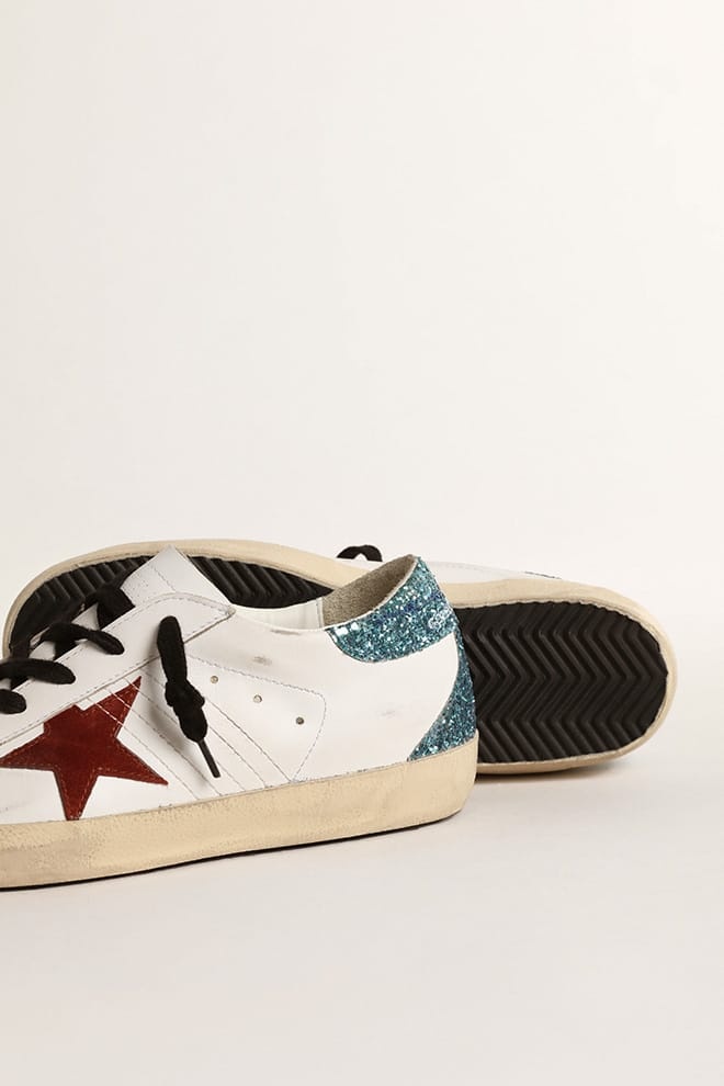 Women’s Super-Star with burgundy suede star and light blue glitter heel tab - 3