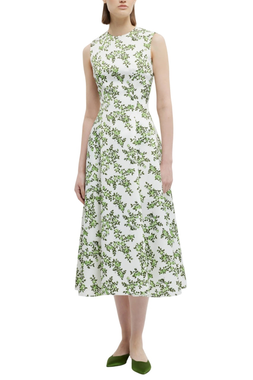MARA DRESS BLUE ROSE ON WHITE TAFFETA FAILLE - 2