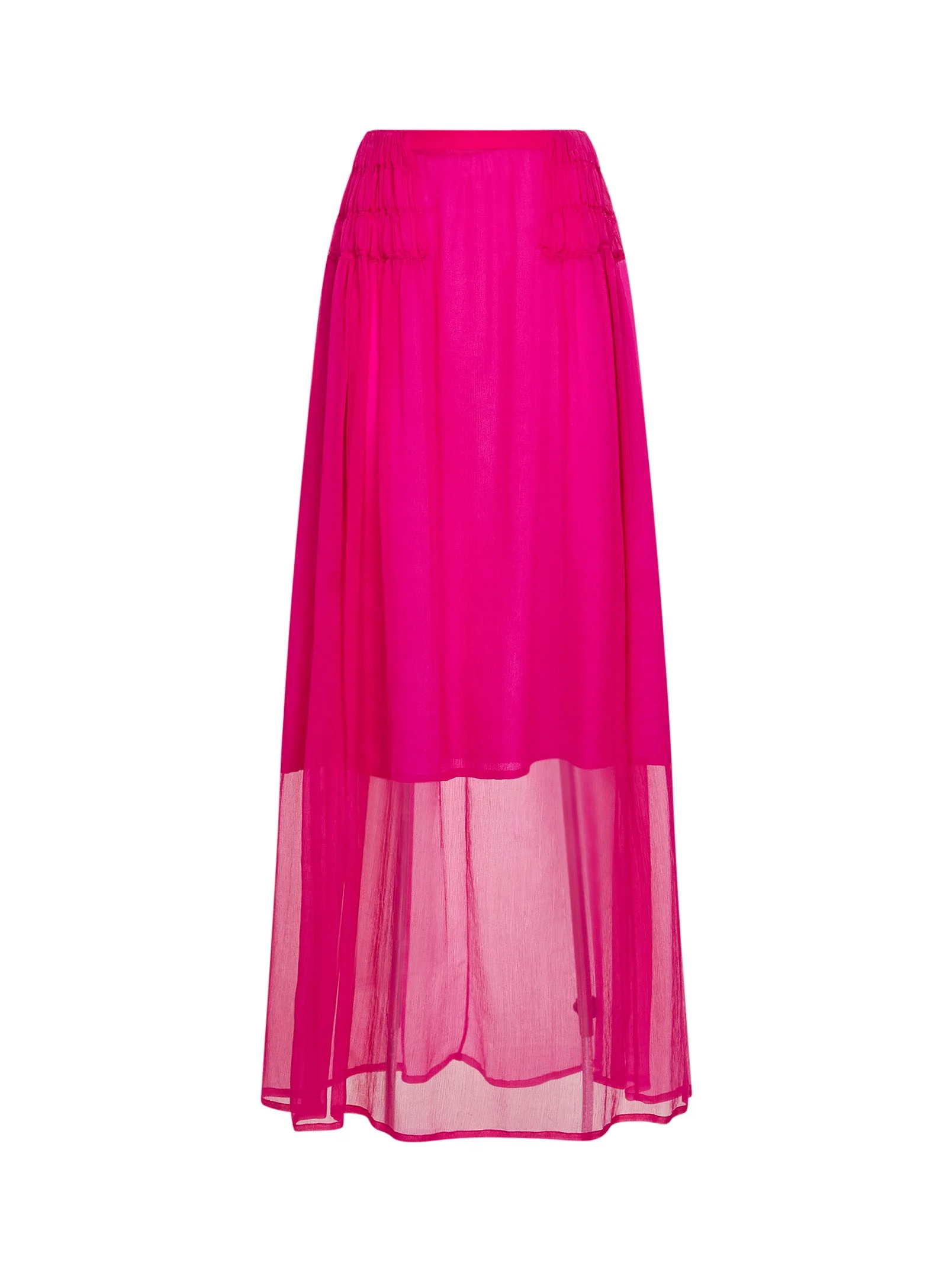Fuchsia silk muslin long ruffled skirt - 1