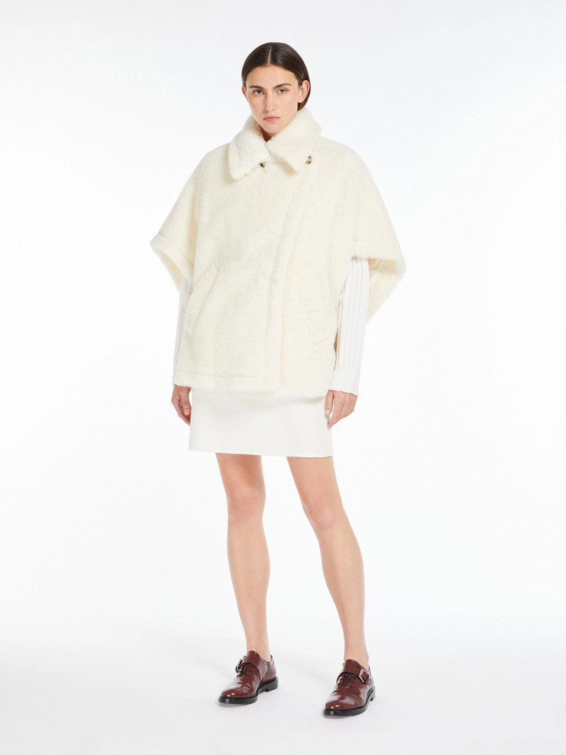 Max Mara TEBE1 Cape in alpaca and wool Teddy fabric - OPTICAL WHITE outlook