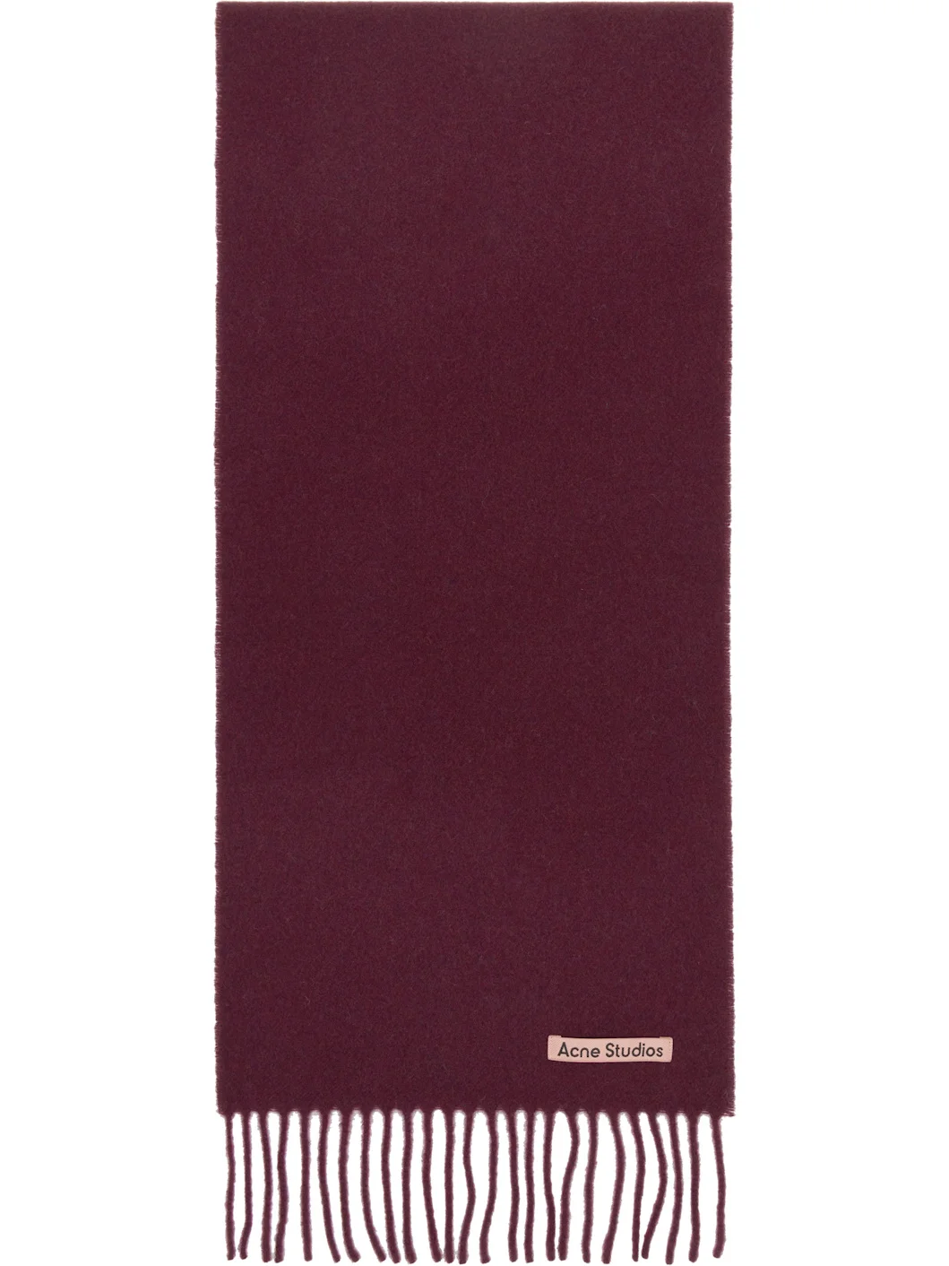 Burgundy Skinny Fringe Wool Scarf - 1