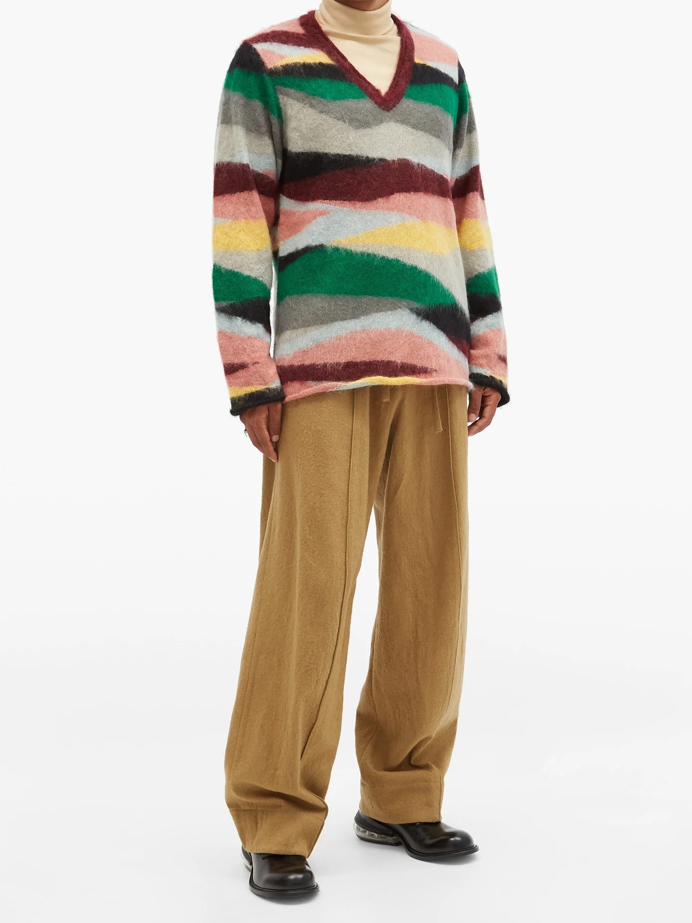 V-neck stripe-jacquard mohair sweater - 6