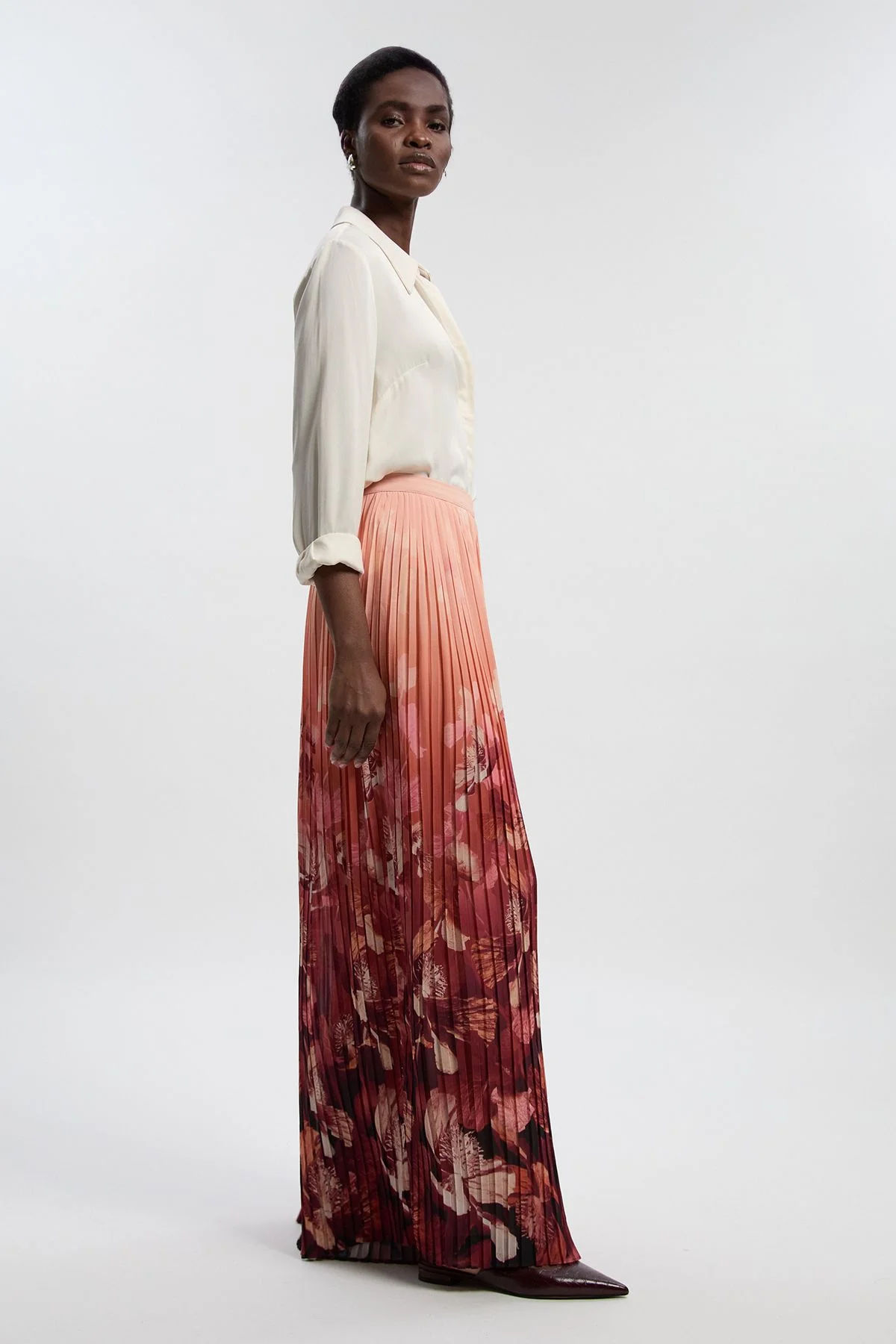 Pleated Floral Woven Wide Leg Trousers - 1