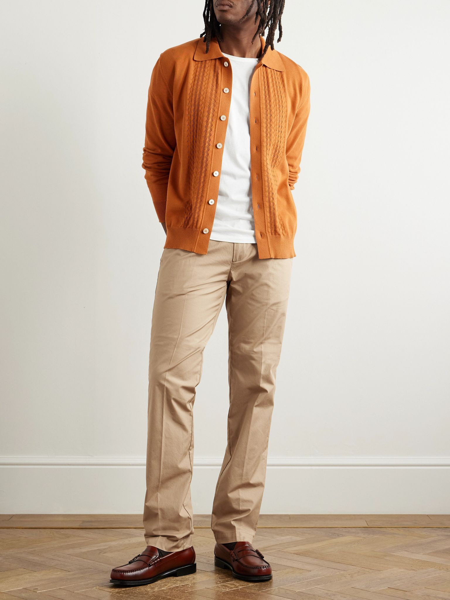 Slim-Fit Straight-Leg Pleated Cotton Trousers Brown - 2