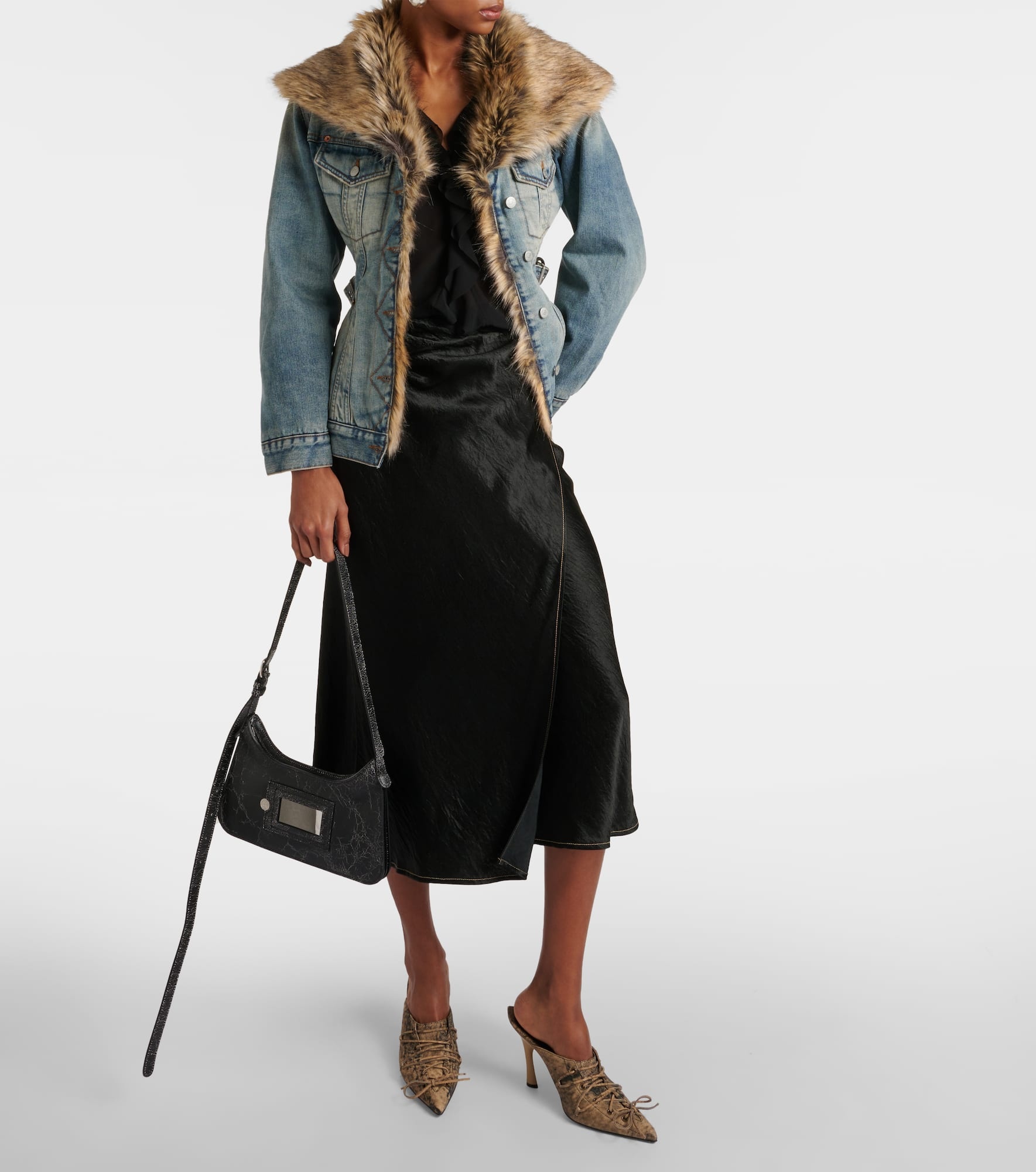 Faux fur-trimmed denim jacket - 2