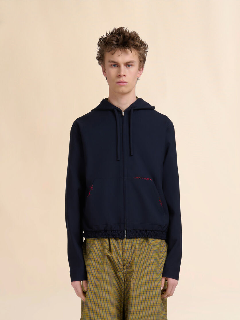 DEEP BLUE WOOL HOODED SHIRT WITH MARNI MENDING - 2
