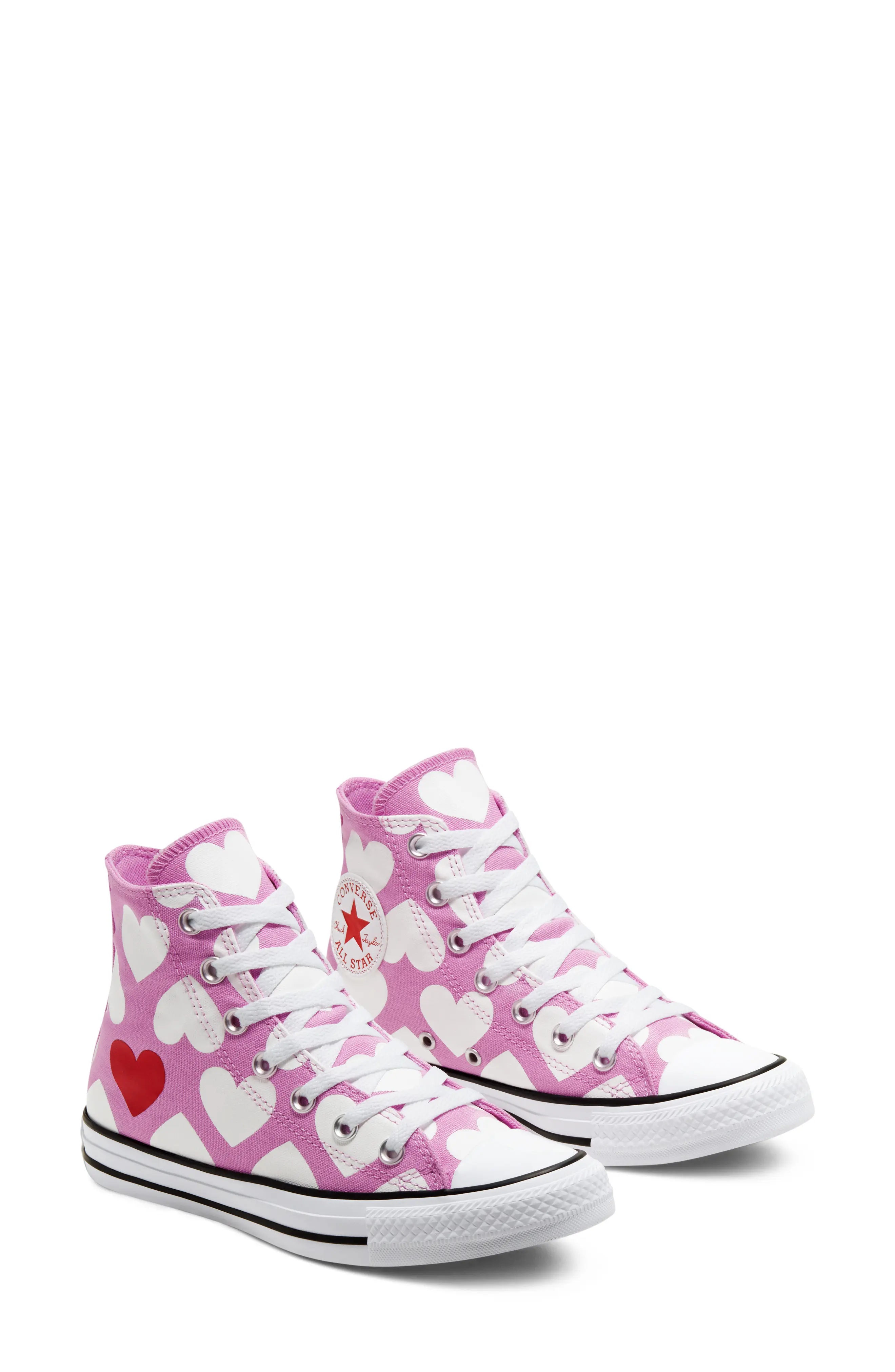 Chuck Taylor All Star Heart High Top Sneaker in Peony Pink/White/Black - 1