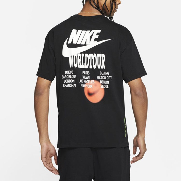 Nike Sportswear Around the world Subject Embroidered Logo ribbed Round Neck Short Sleeve Black DR121 - 4
