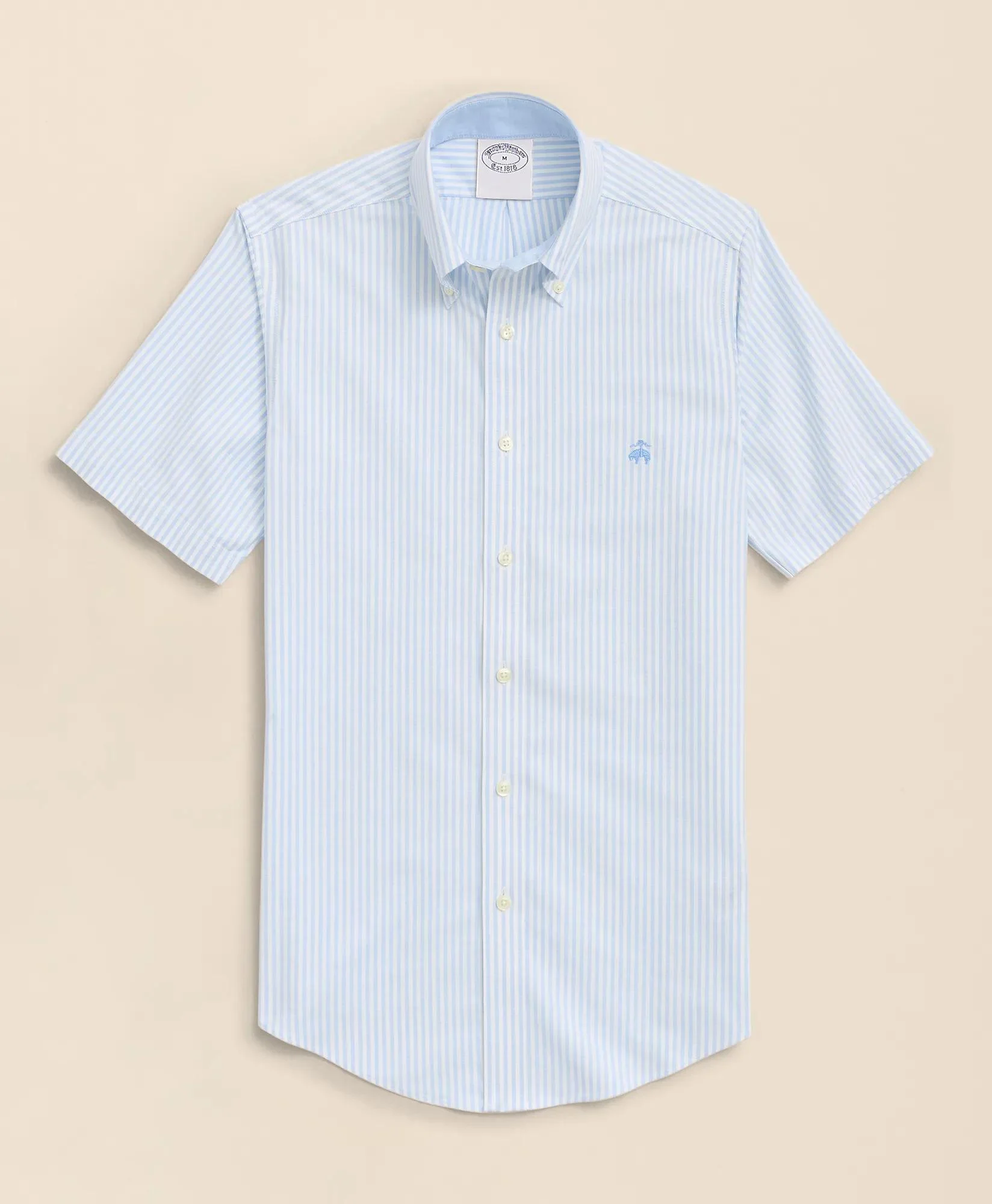 Stretch Non-Iron Oxford Button-Down Collar, Bengal Stripe Short- Sleeve Sport Shirt - 1