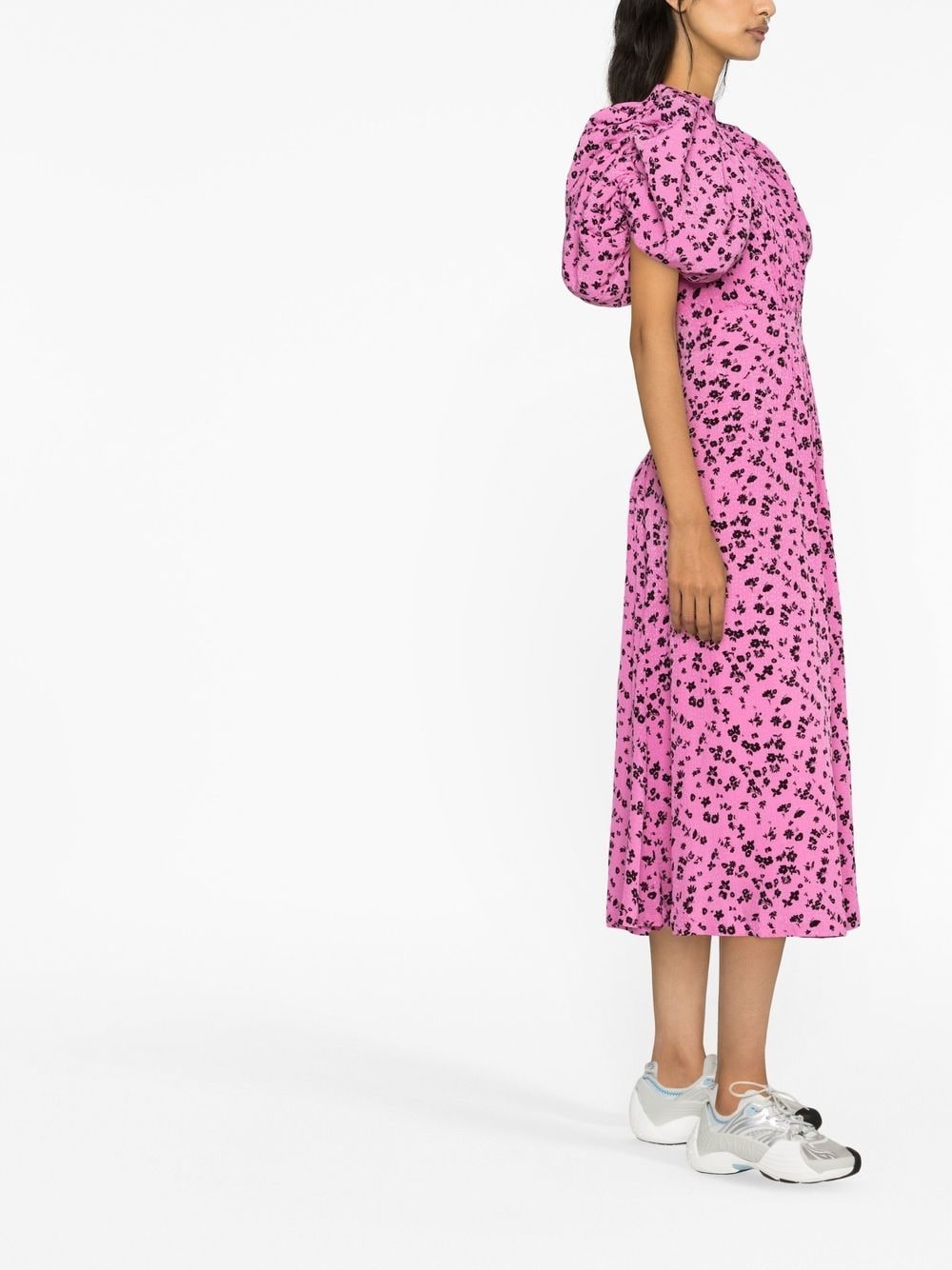 jacquard puff-sleeve midi dress - 4