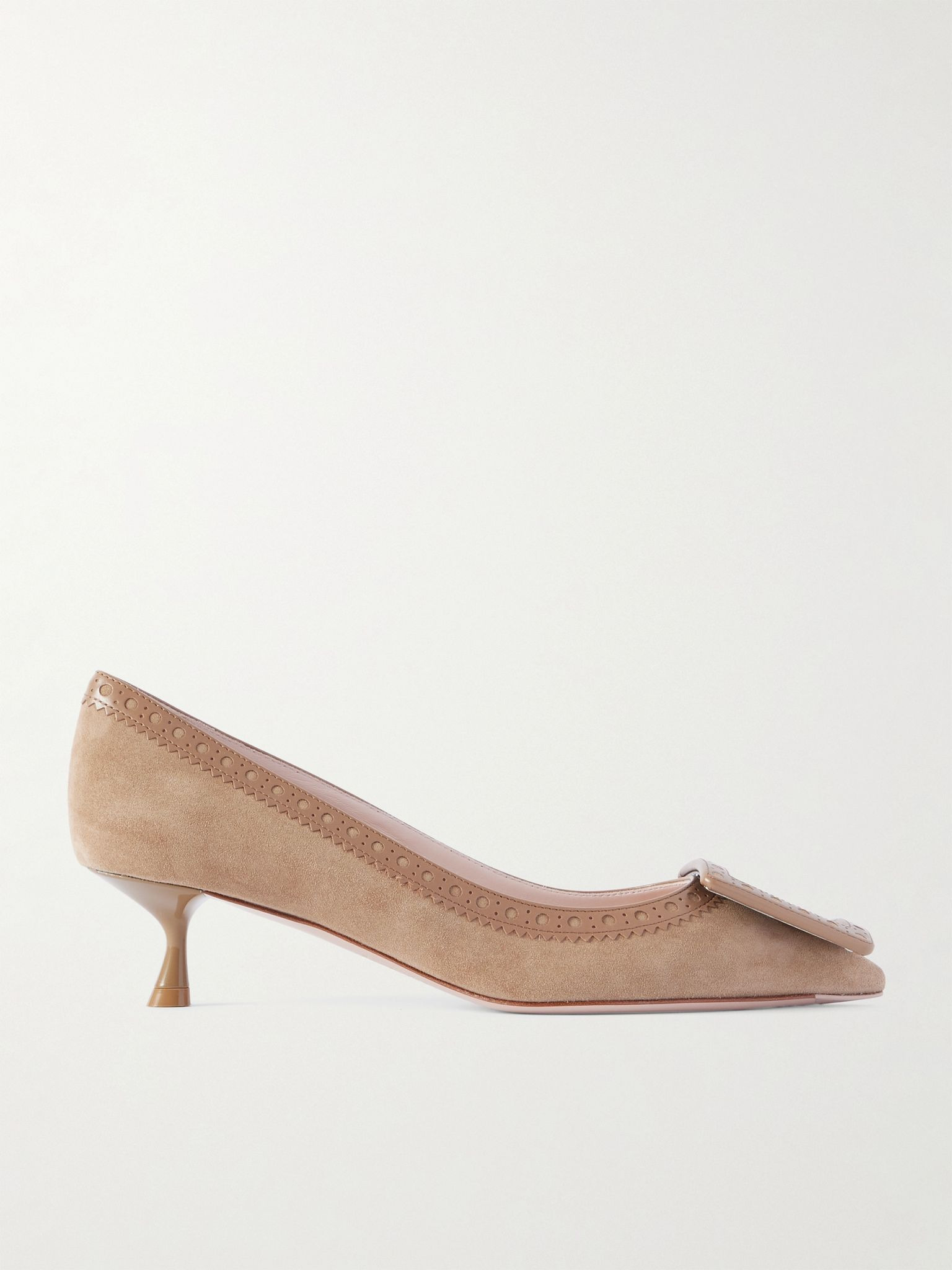 Viv In The City 45 perforated leather-trimmed suede pumps Tan - 1