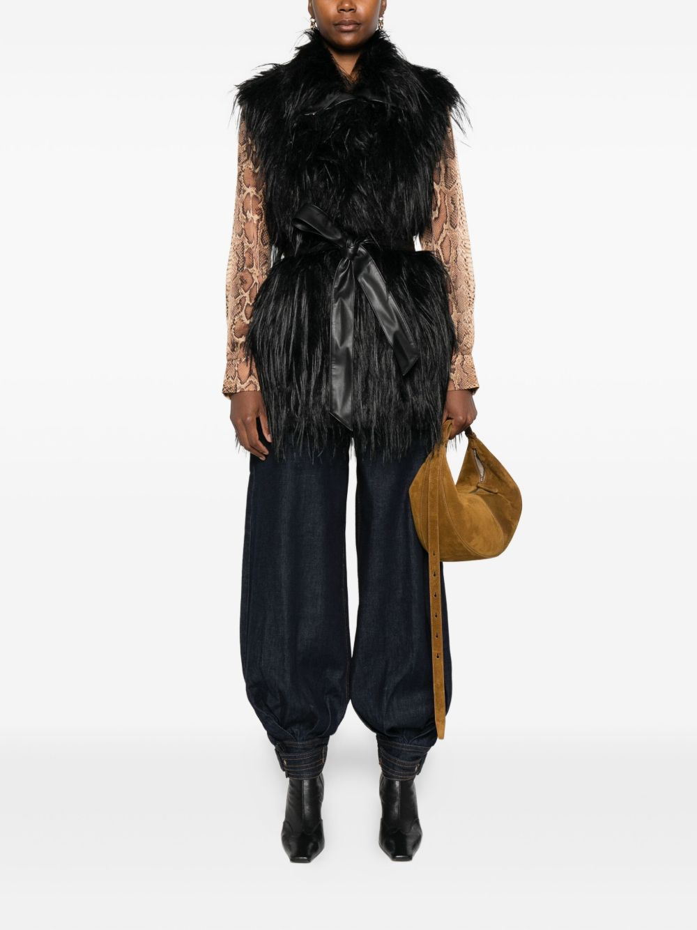 faux-fur belted gilet - 2