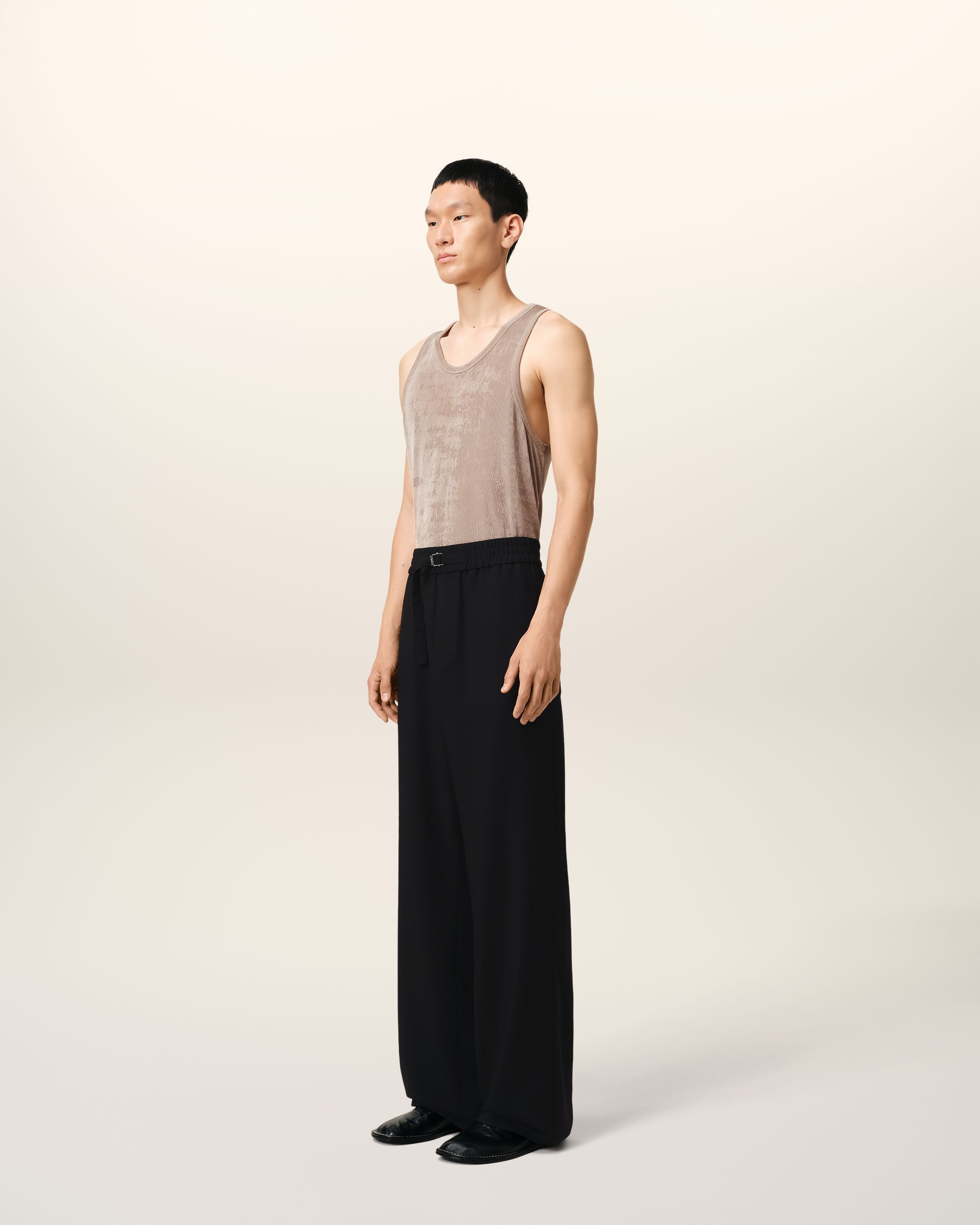 BLACK WOOL STRAIGHT FIT ELASTICATED TROUSERS - 6