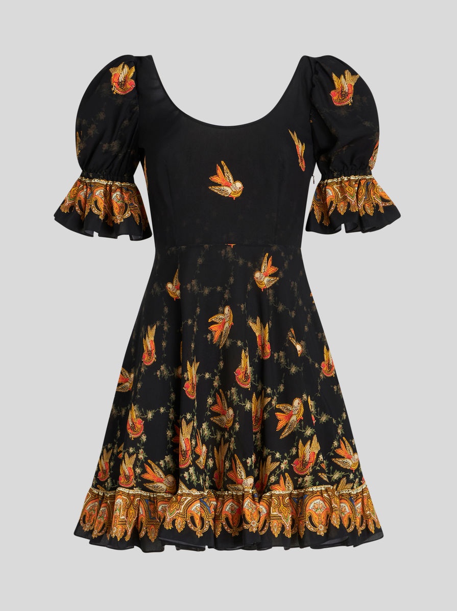 MINI CRÊPE DE CHINE DRESS WITH BIRDS - 1