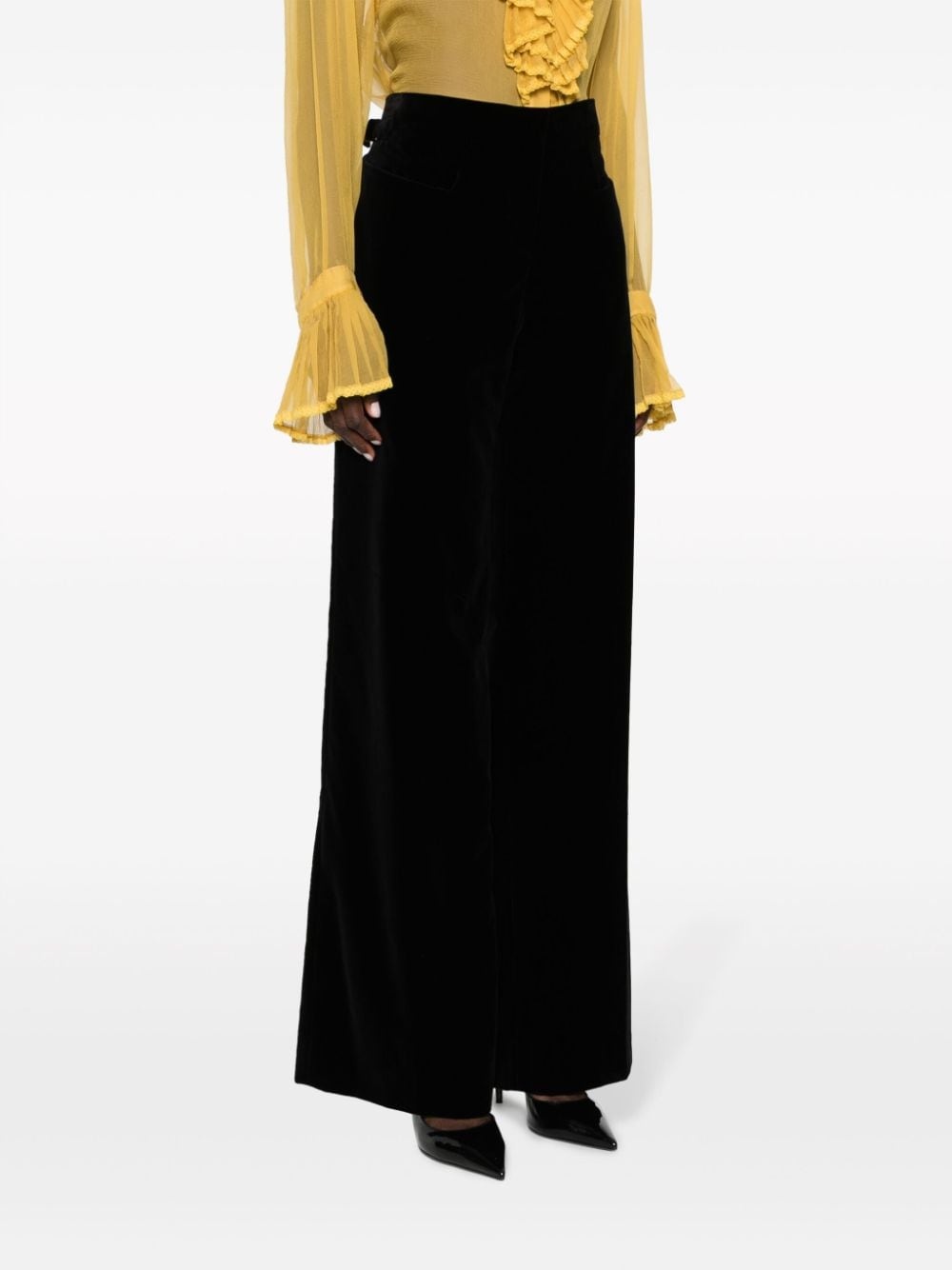 high-waist wide-leg velvet trousers - 3