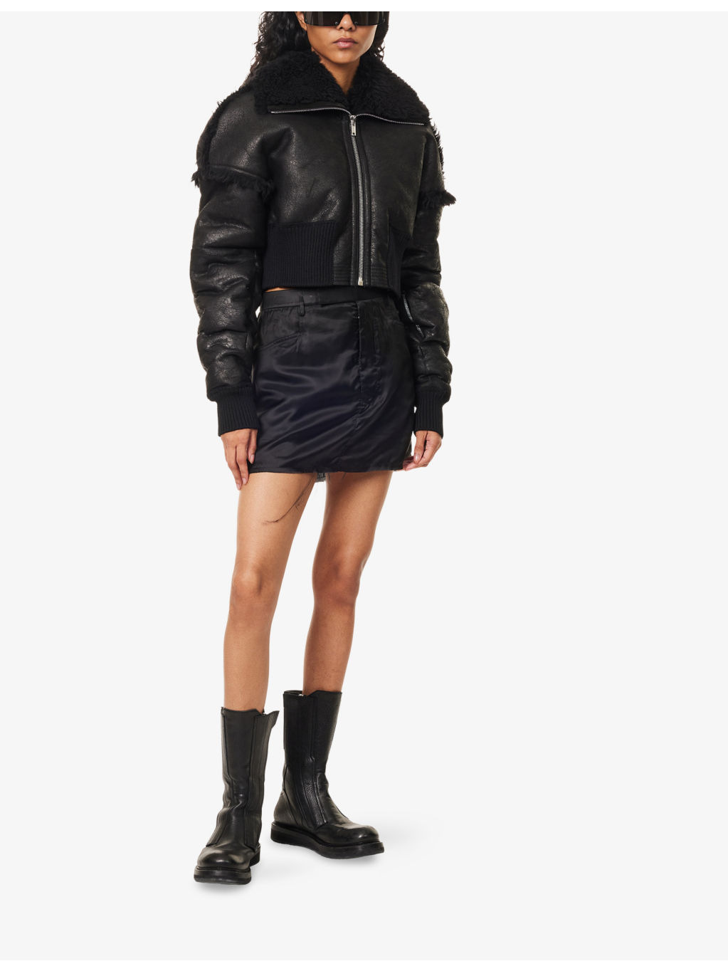 Exaggerated-Collar Cropped Shearling Jacket - 2