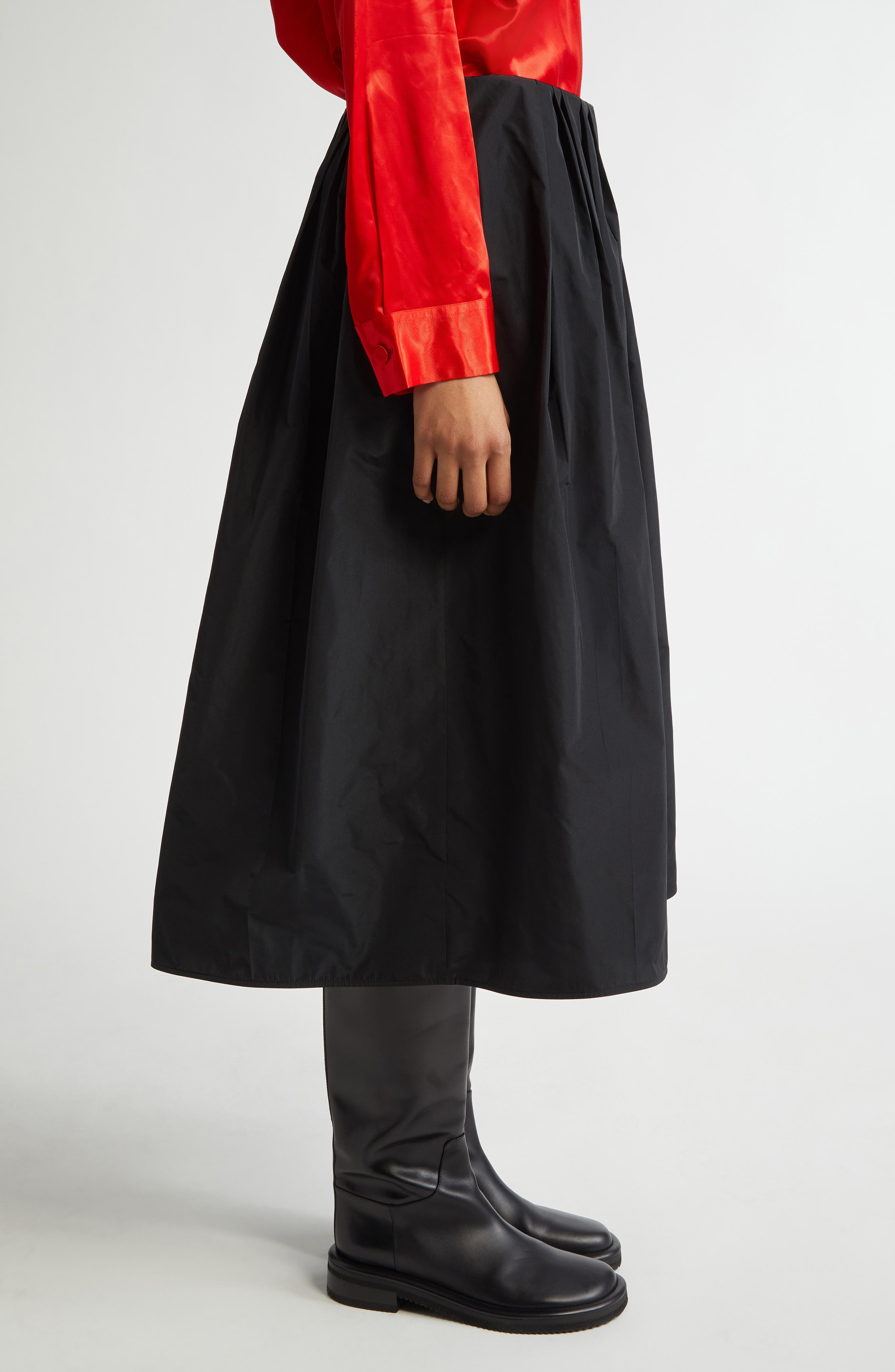 Jil Sander Pleated Taffeta Midi Skirt in Black at Nordstrom - 4