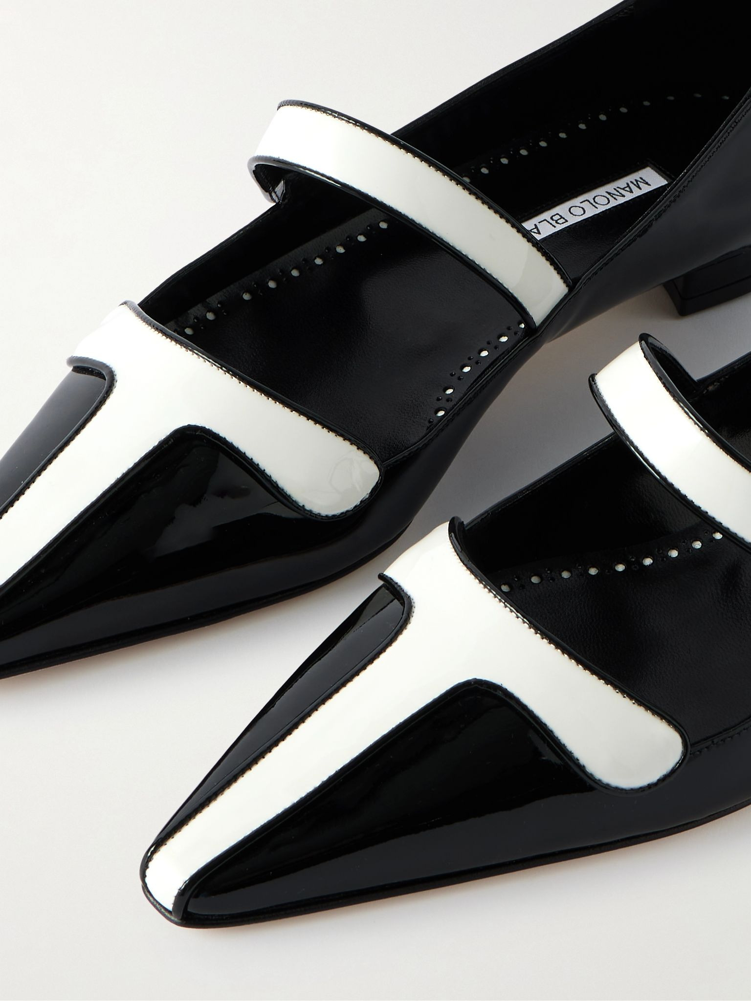 Ganeus two-tone patent-leather Mary-Jane point-toe flats Black - 4