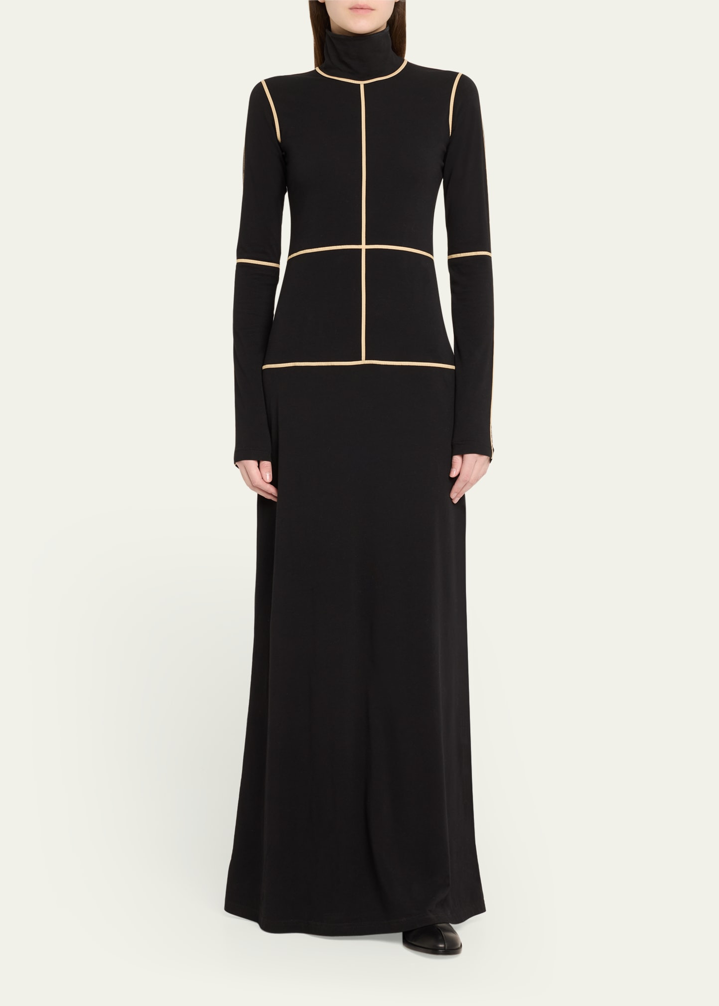 Contrast Seam Turtleneck Maxi Dress - 2